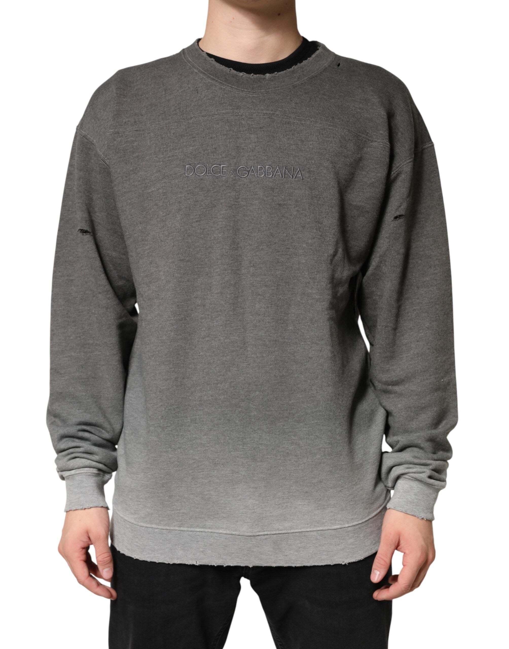 Dolce & Gabbana Gray Cotton Crew Neck Men Sweatshirt Sweater Dolce & Gabbana