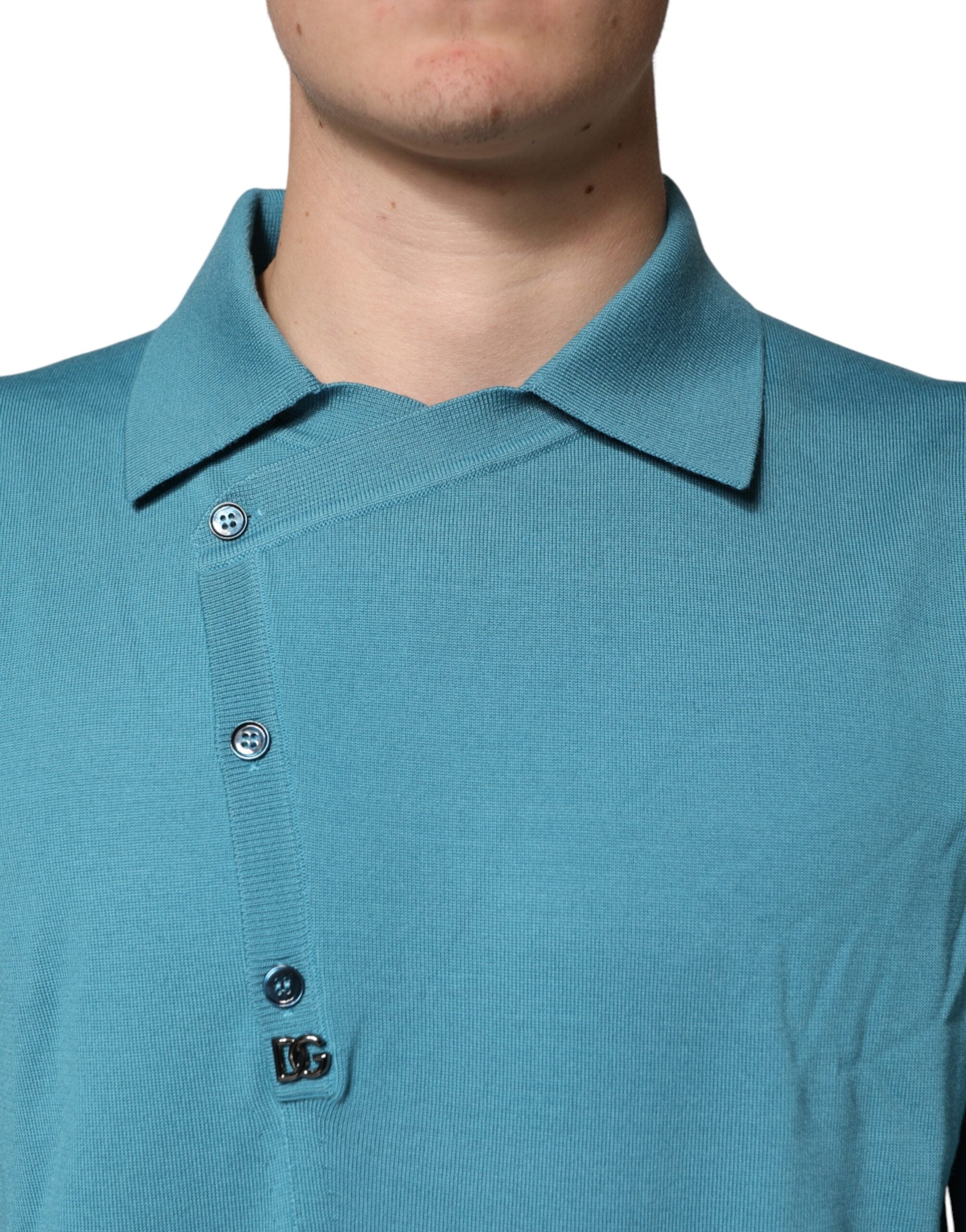 Dolce & Gabbana Teal Wool Collared Polo Pullover Sweater Dolce & Gabbana