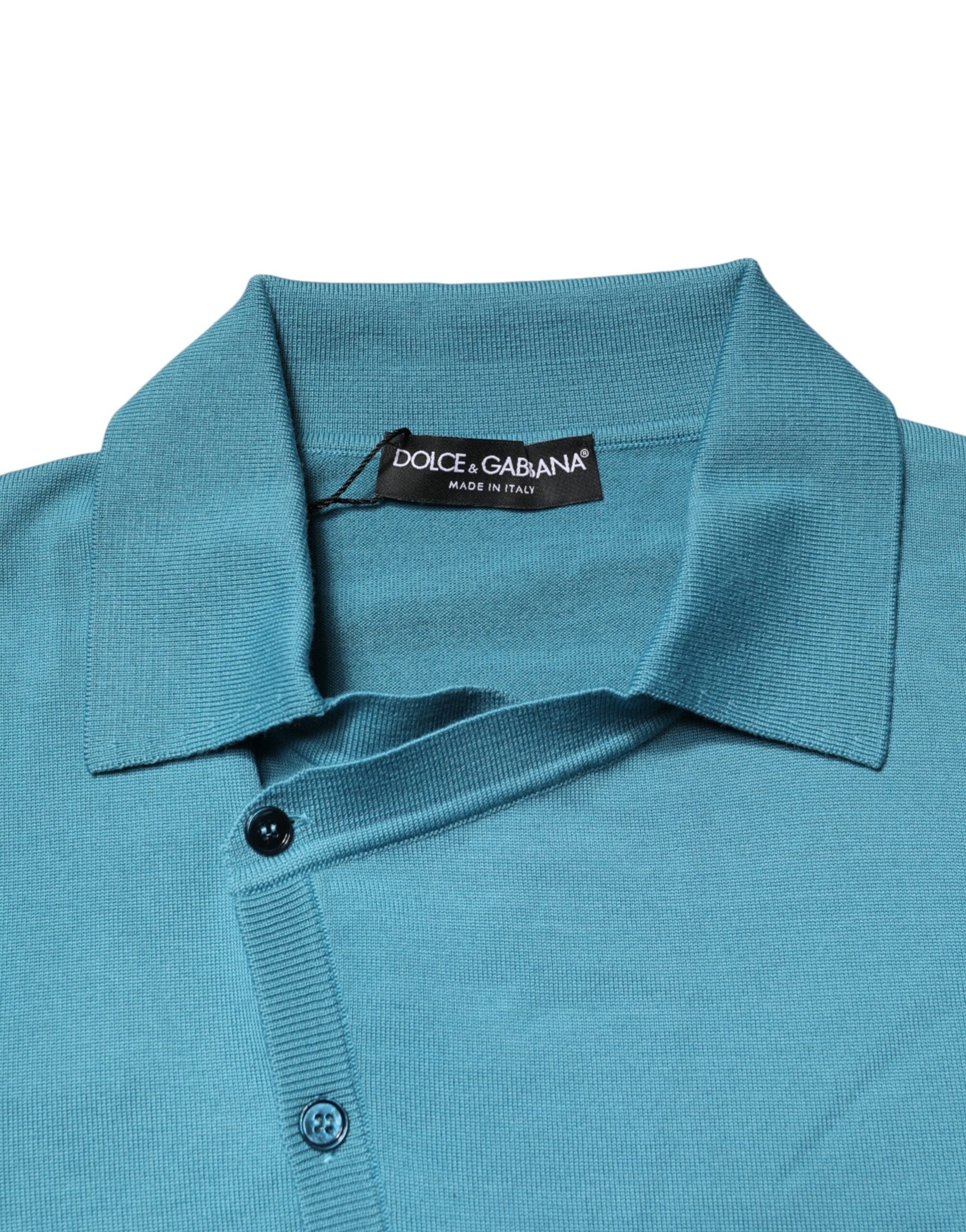 Dolce & Gabbana Teal Wool Collared Polo Pullover Sweater Dolce & Gabbana
