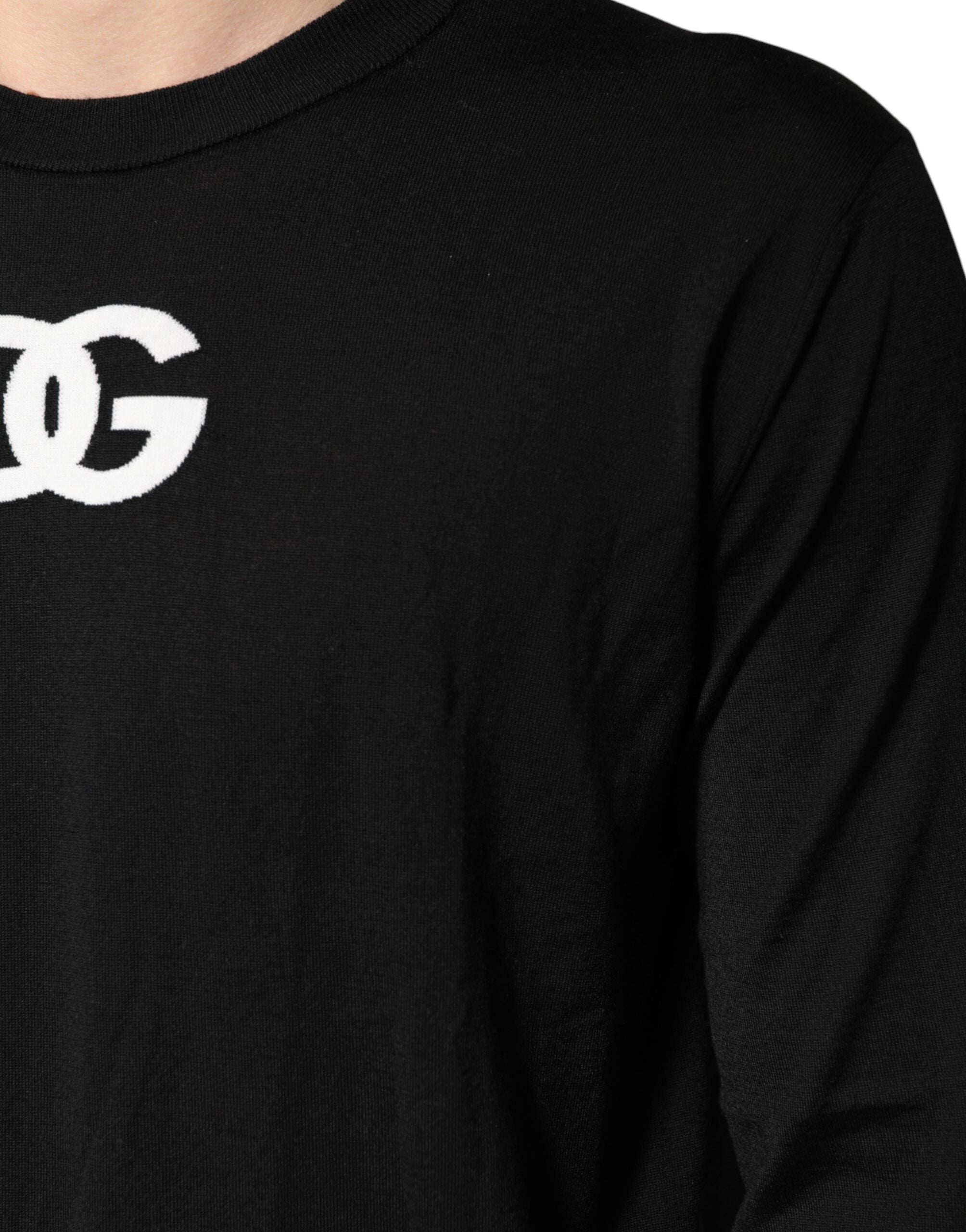 Dolce & Gabbana Black Wool DG Crew Neck Men Pullover Sweater Dolce & Gabbana