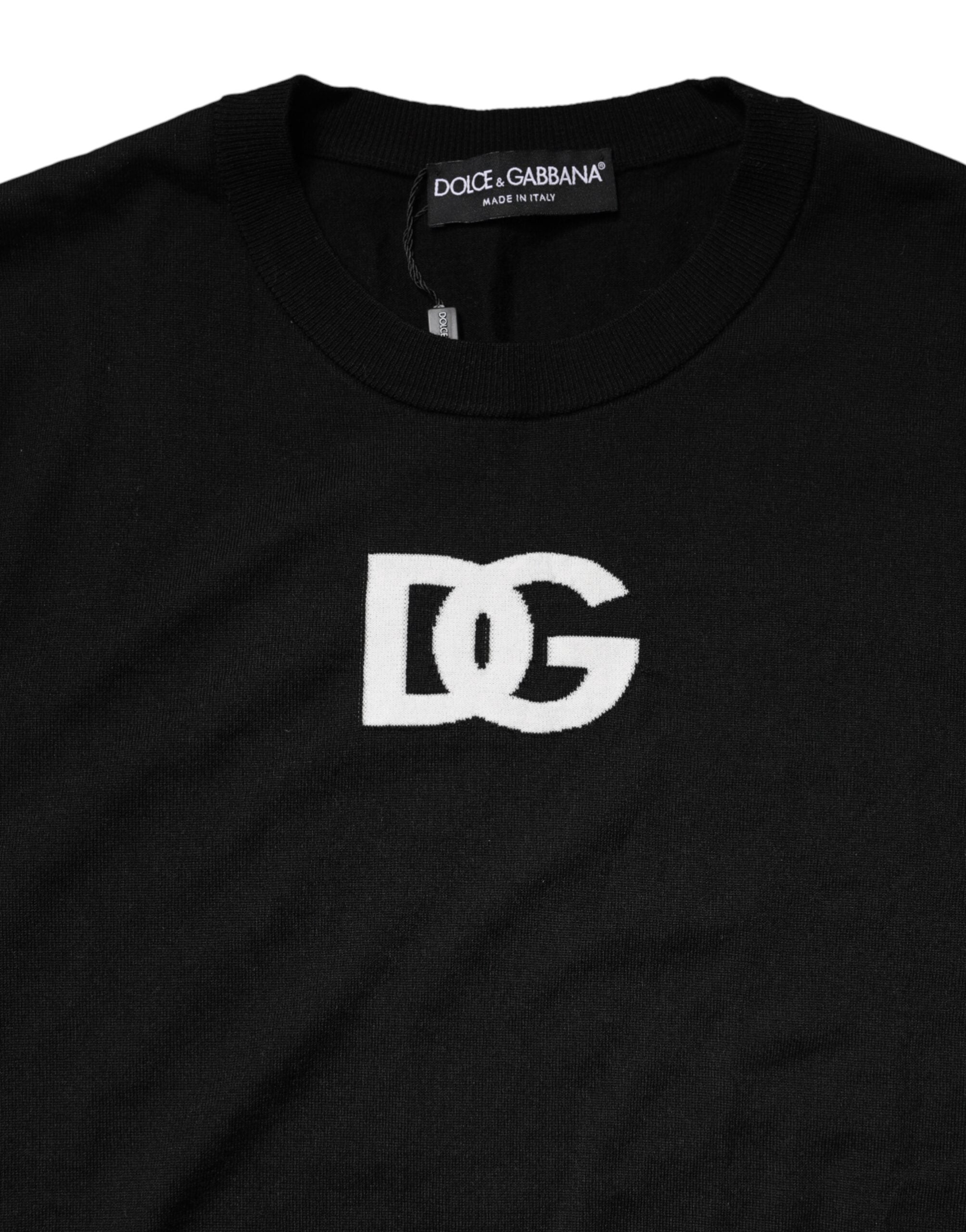 Dolce & Gabbana Black Wool DG Crew Neck Men Pullover Sweater Dolce & Gabbana