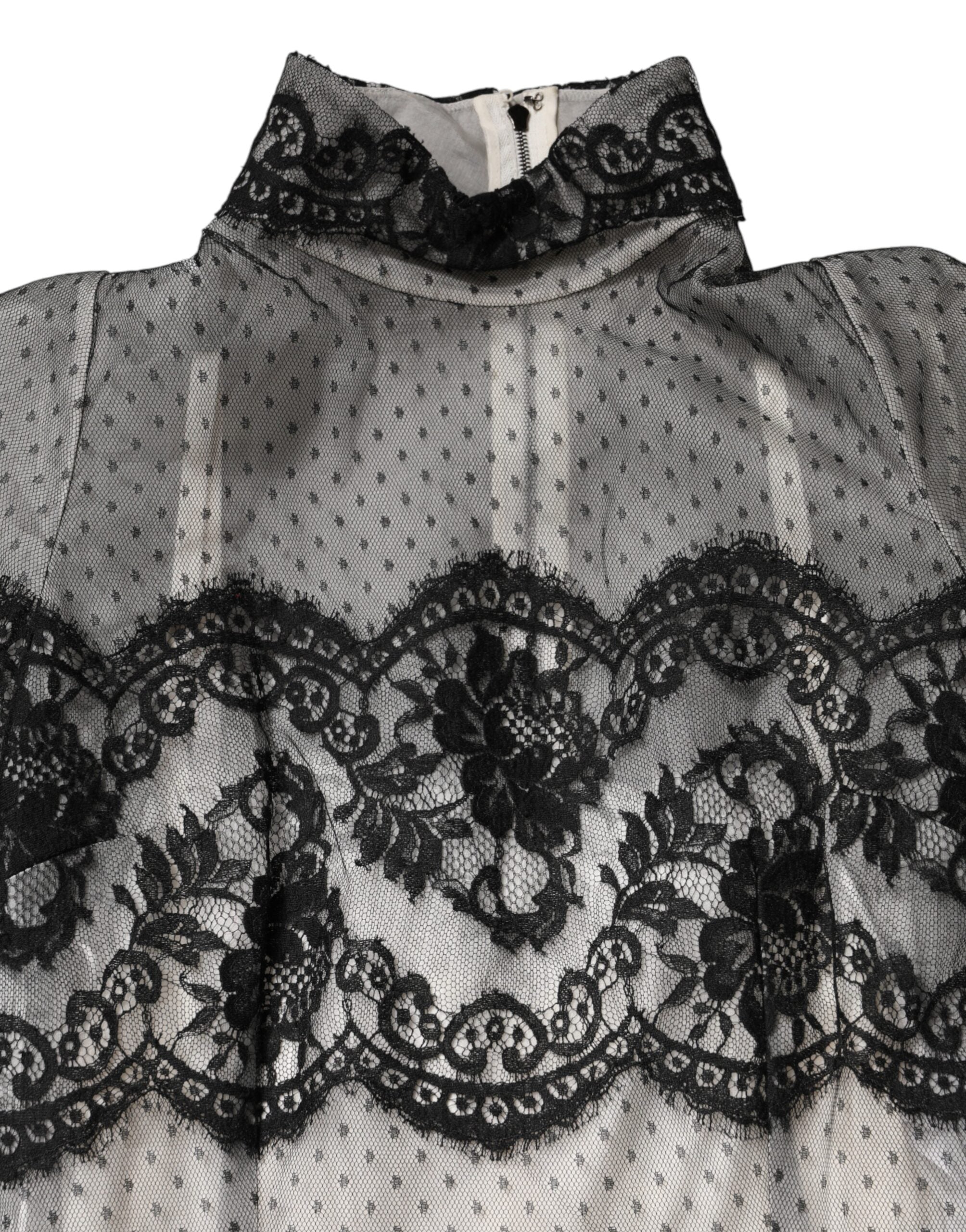 Dolce & Gabbana Black White Lace Silk Blend MaxiSheath Dress Dolce & Gabbana