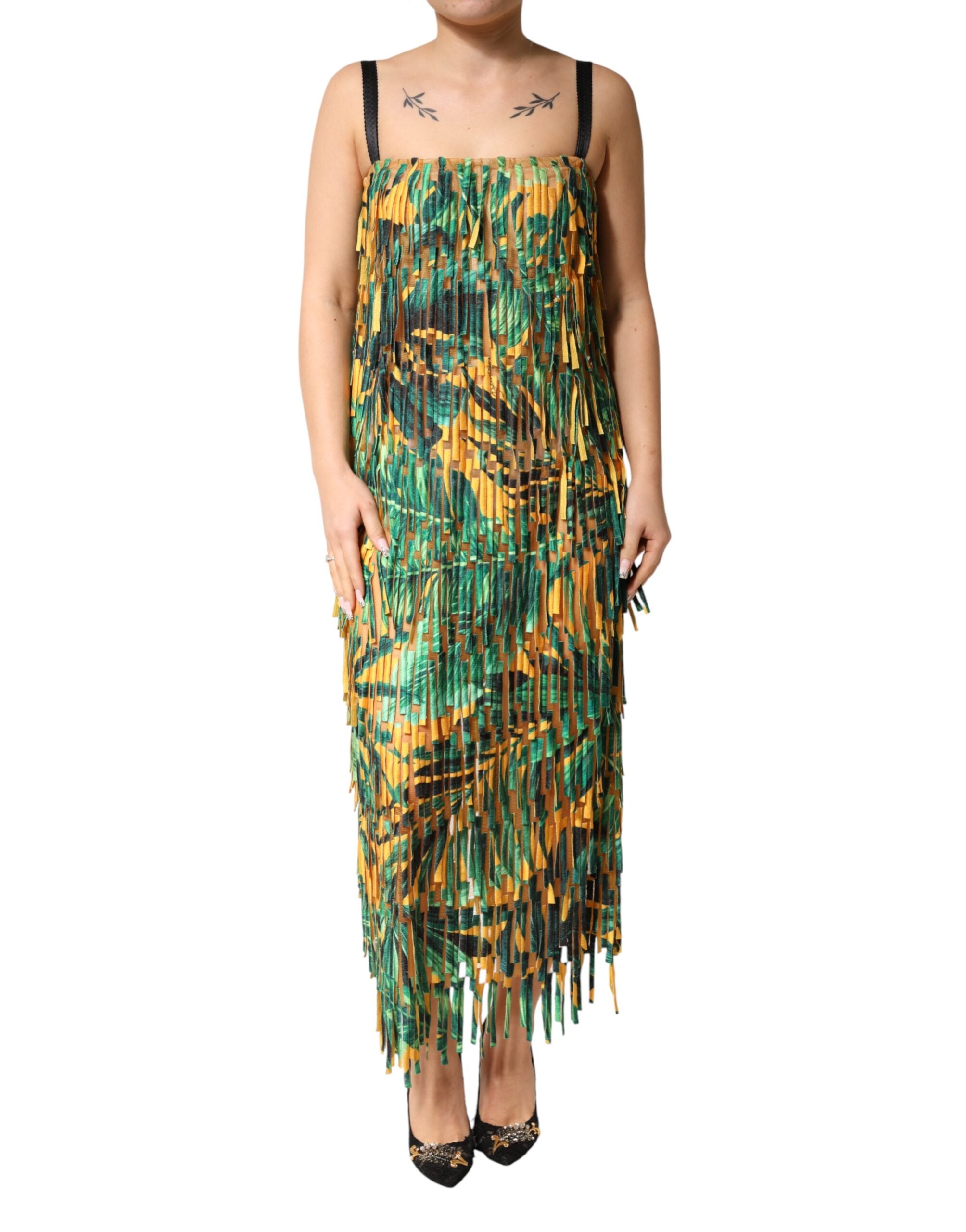 Dolce & Gabbana Multicolor Tropical Print Fringe Maxi Dress Dolce & Gabbana