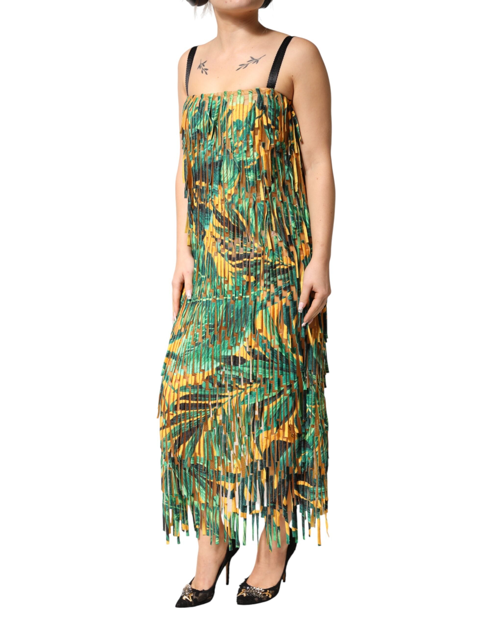 Dolce & Gabbana Multicolor Tropical Print Fringe Maxi Dress Dolce & Gabbana