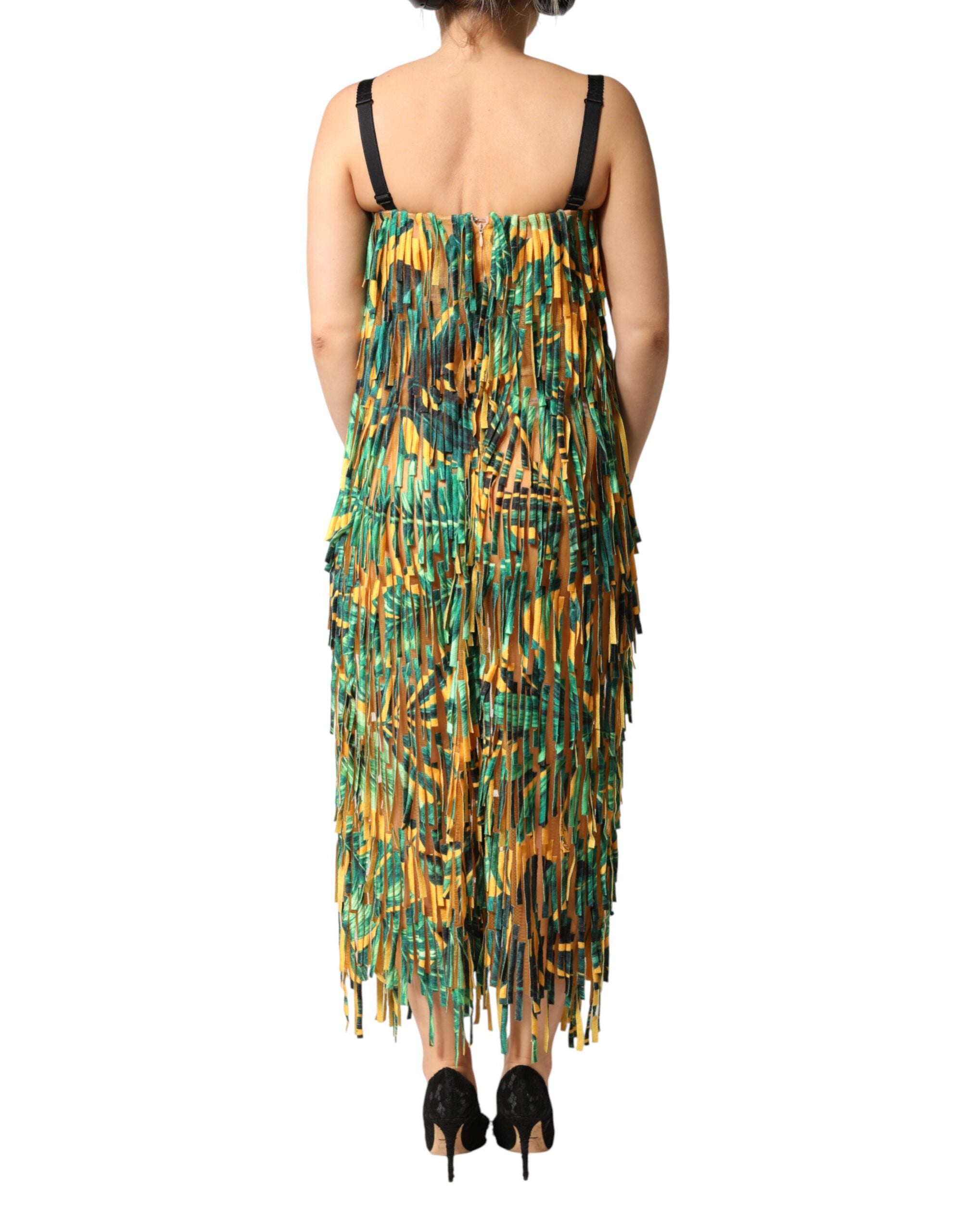 Dolce & Gabbana Multicolor Tropical Print Fringe Maxi Dress Dolce & Gabbana