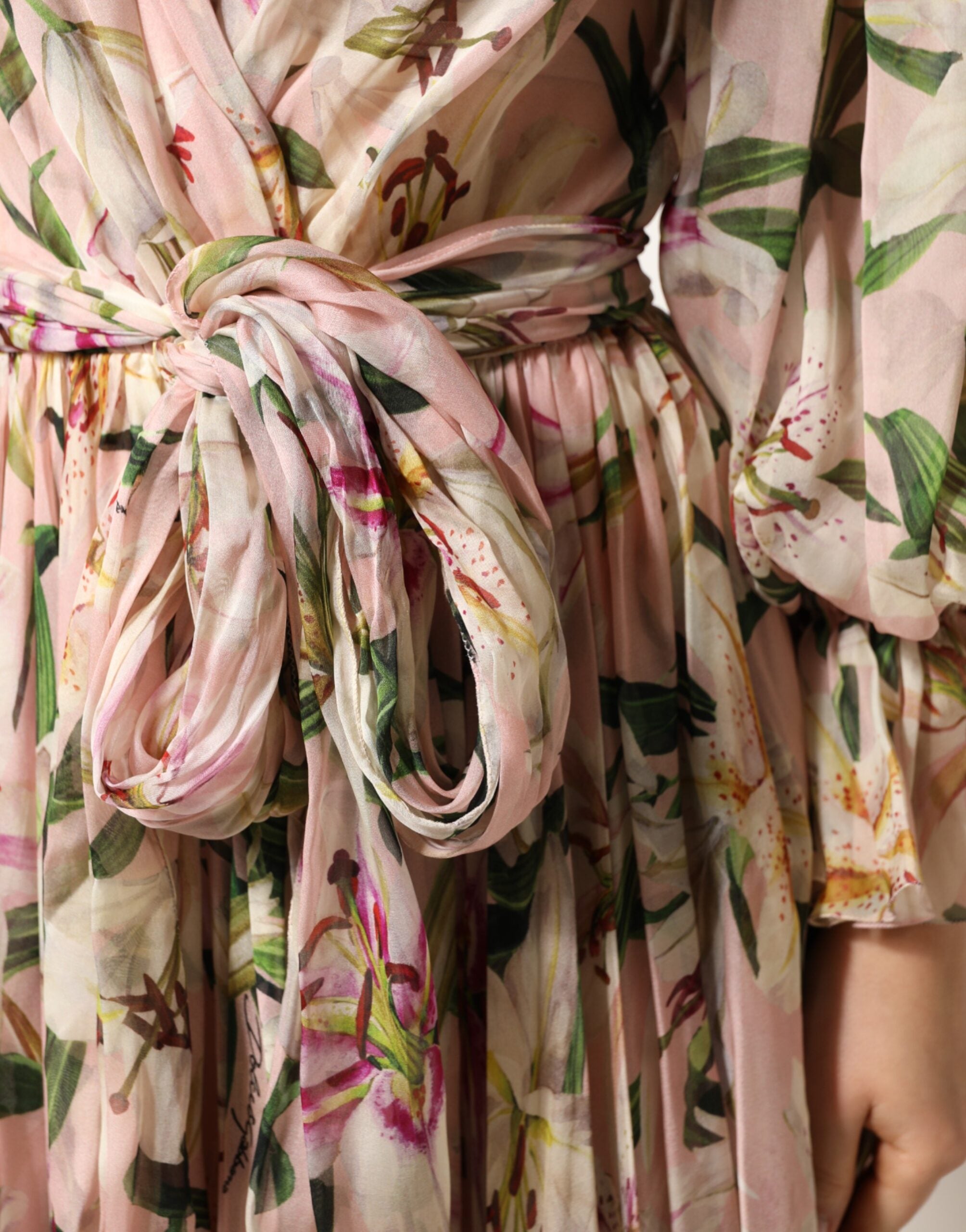Dolce & Gabbana Pink Lily Print A-line Pleated Maxi Dress Dolce & Gabbana