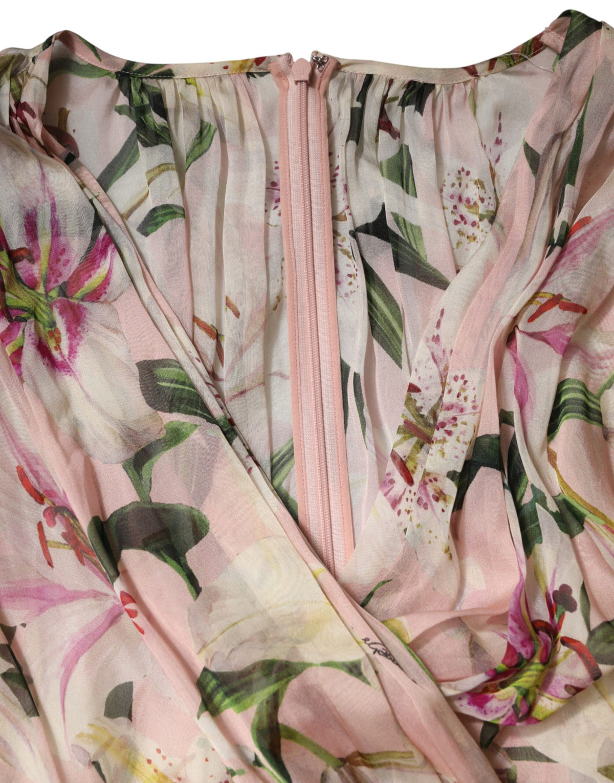 Dolce & Gabbana Pink Lily Print A-line Pleated Maxi Dress
