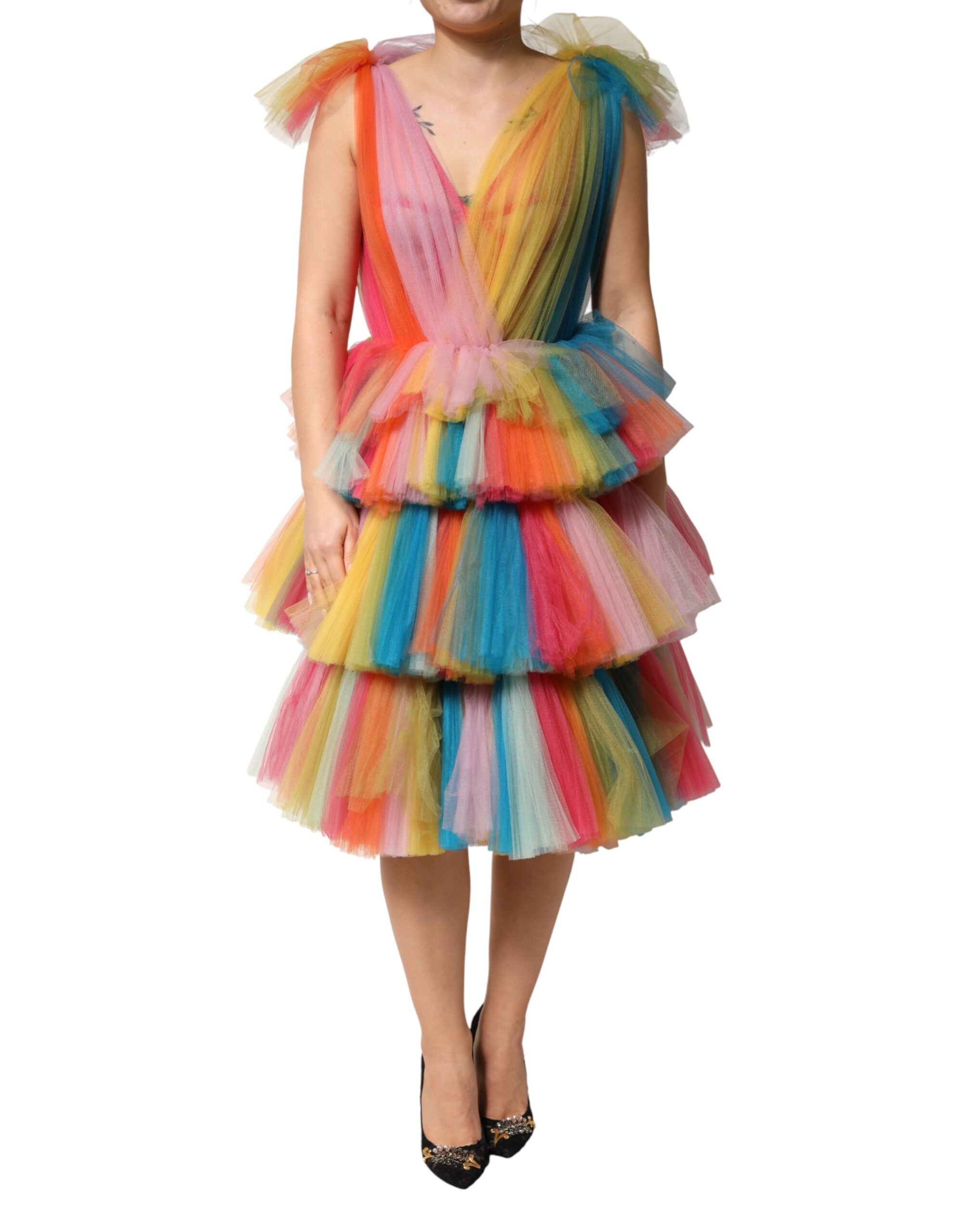 Dolce & Gabbana Multicolor Nylon Tiered Tulle Midi Dress Dolce & Gabbana