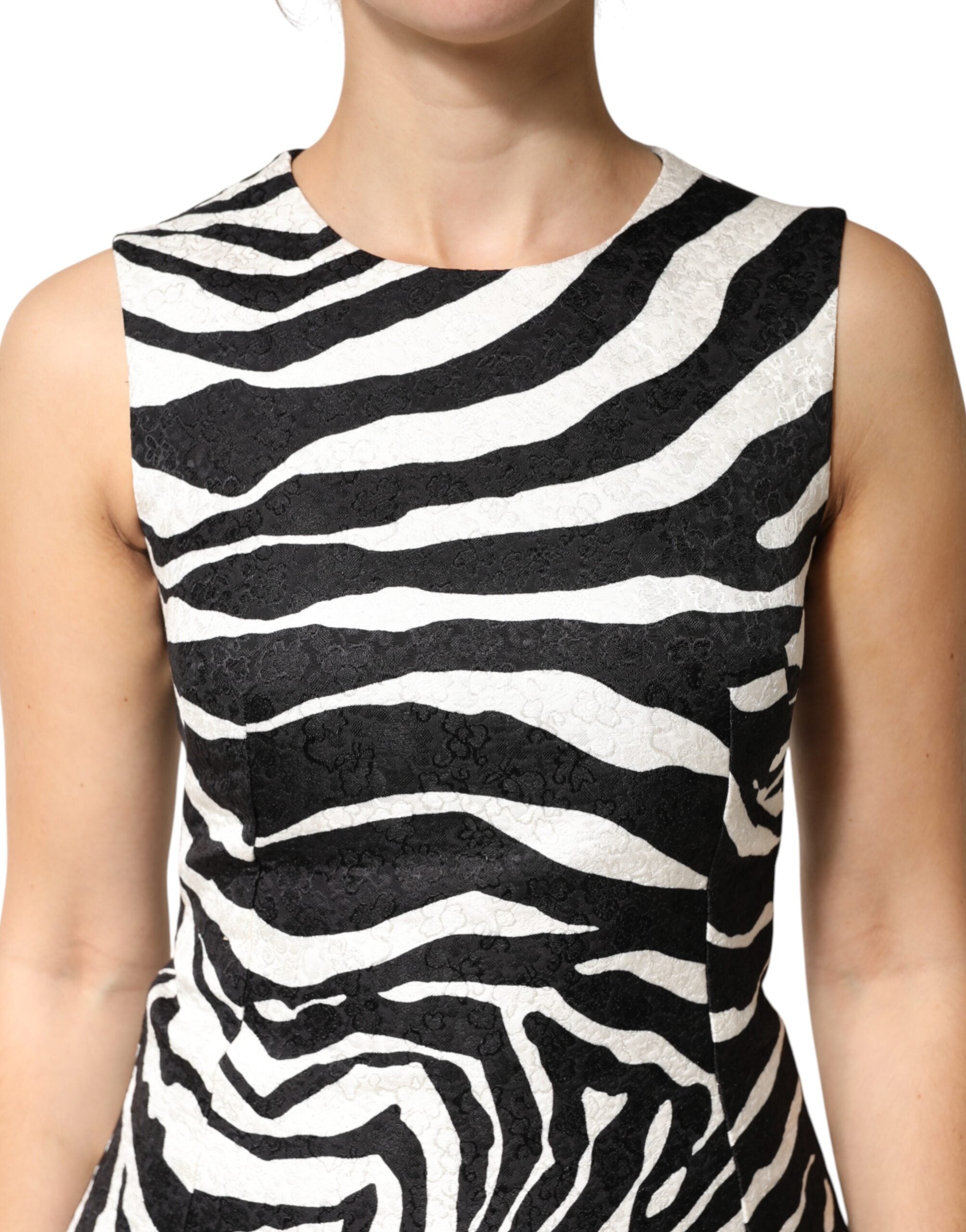 Dolce & Gabbana Black White Zebra Sleeveless A-line Dress Dolce & Gabbana