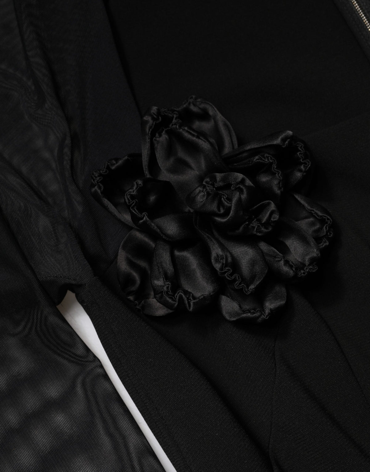 Dolce & Gabbana Black Sheer Yoke Rosette Sheath Midi Dress