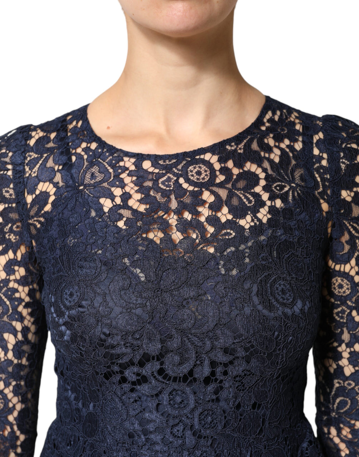 Dolce & Gabbana Blue Lace Ruffle A-line Knee Length Dress