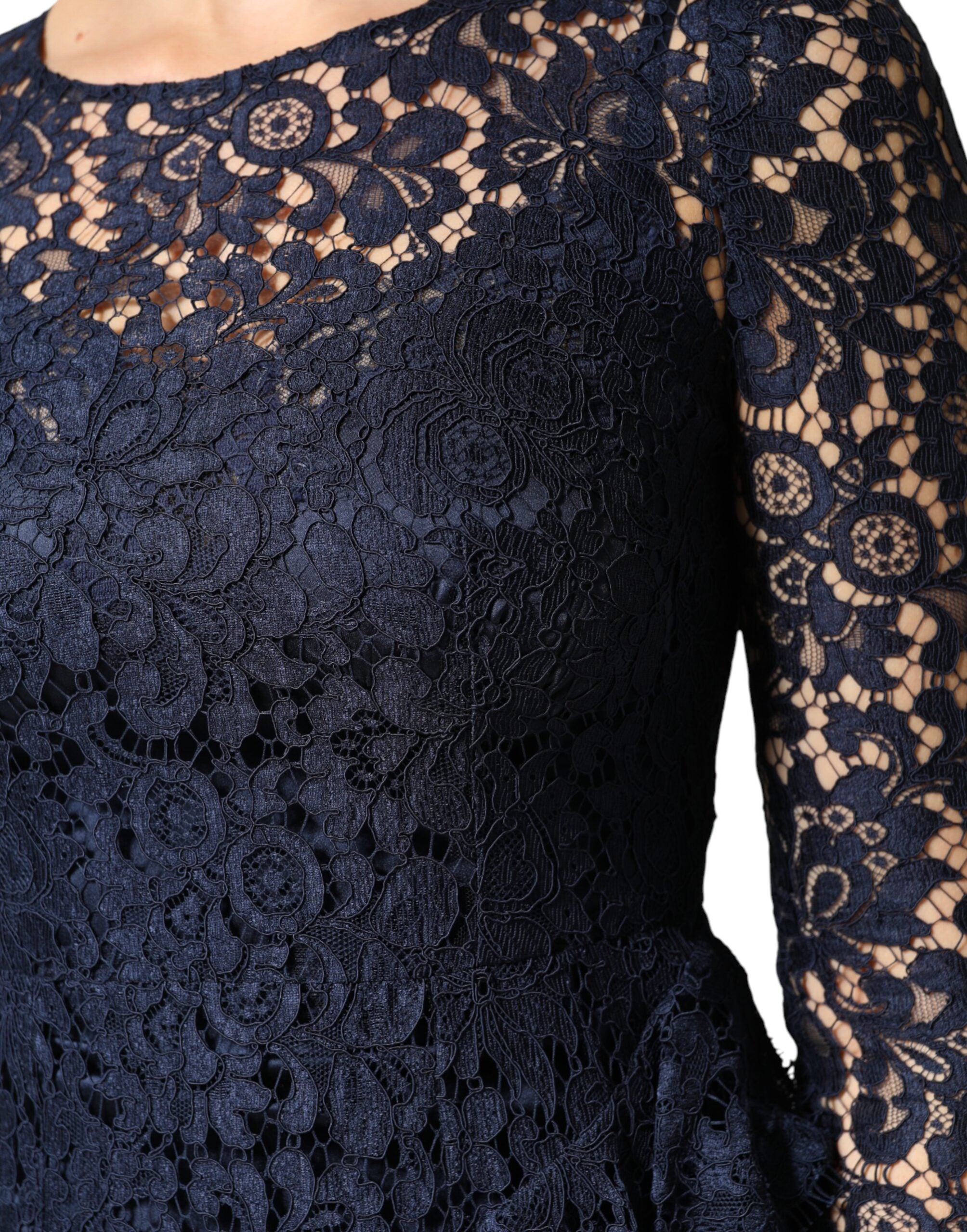 Dolce & Gabbana Blue Lace Ruffle A-line Knee Length Dress Dolce & Gabbana
