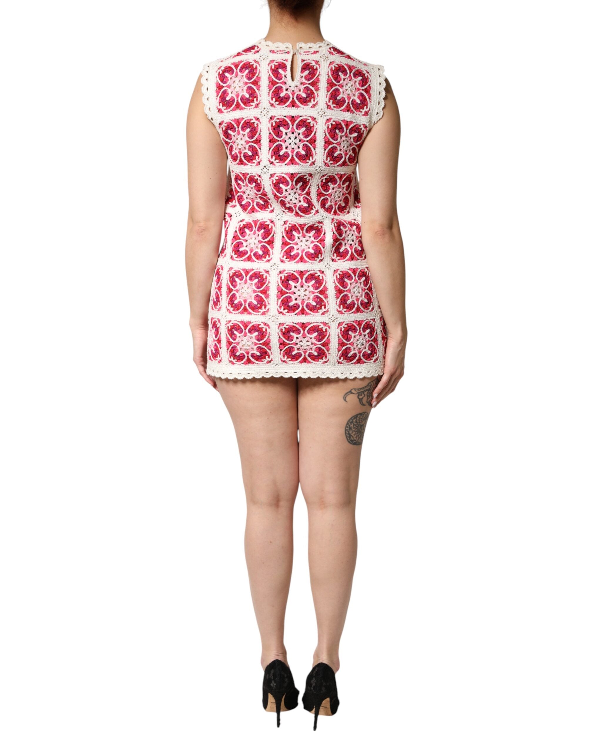 Dolce & Gabbana Multicolor Brick Stitched Crochet Mini Dress Dolce & Gabbana