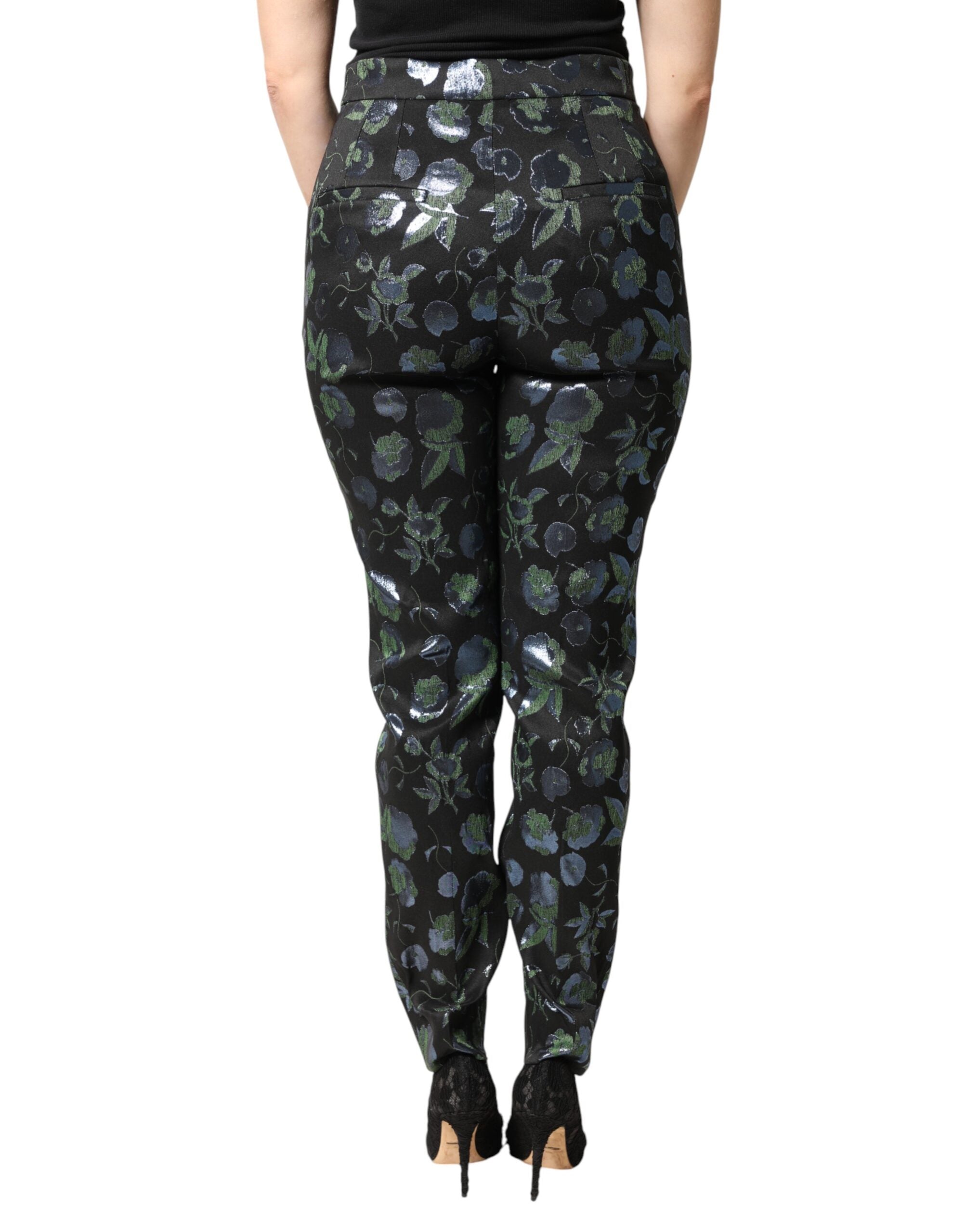 Dolce & Gabbana BlueGreen Floral Metallic Slim Trouser Pants Dolce & Gabbana