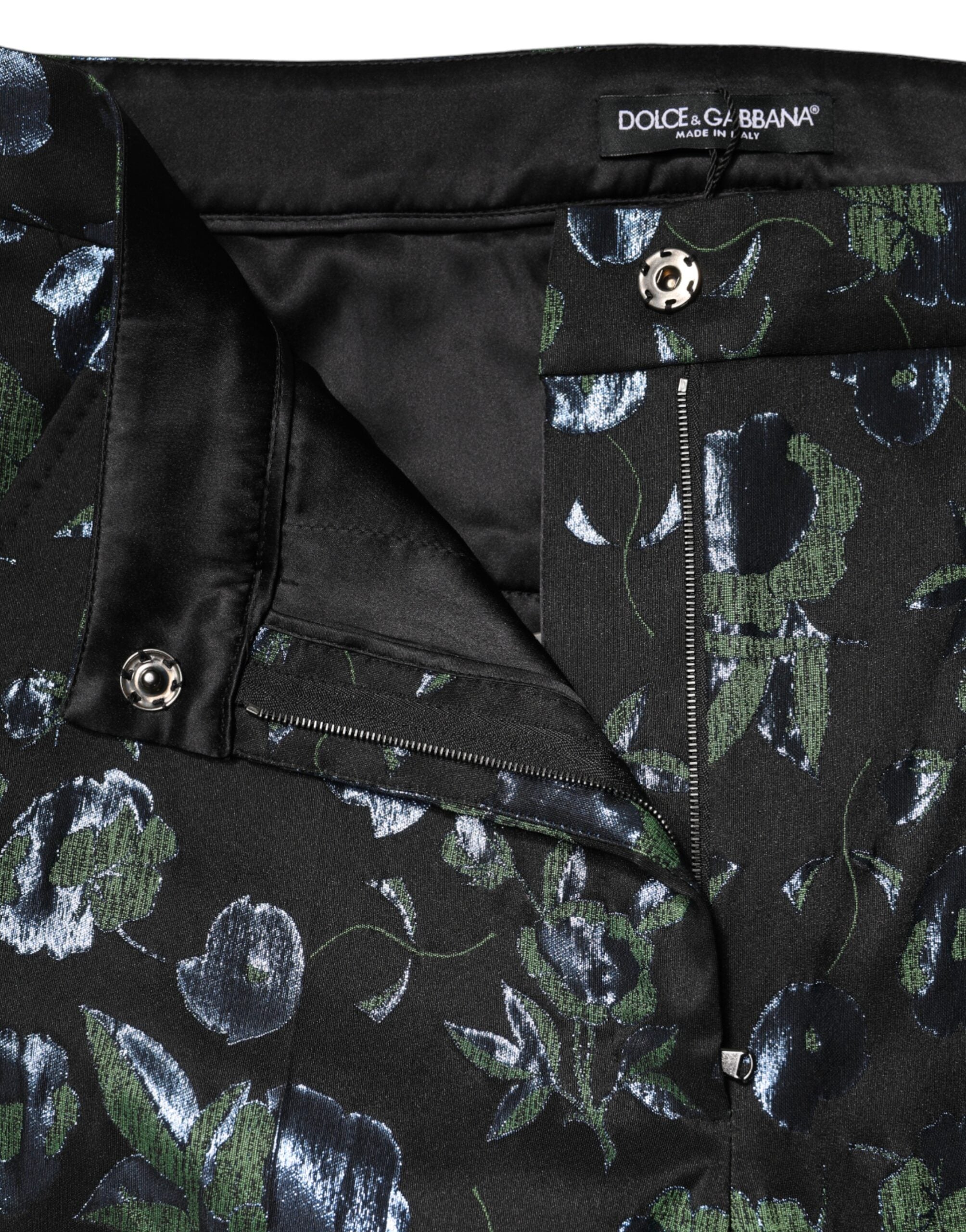 Dolce & Gabbana BlueGreen Floral Metallic Slim Trouser Pants Dolce & Gabbana