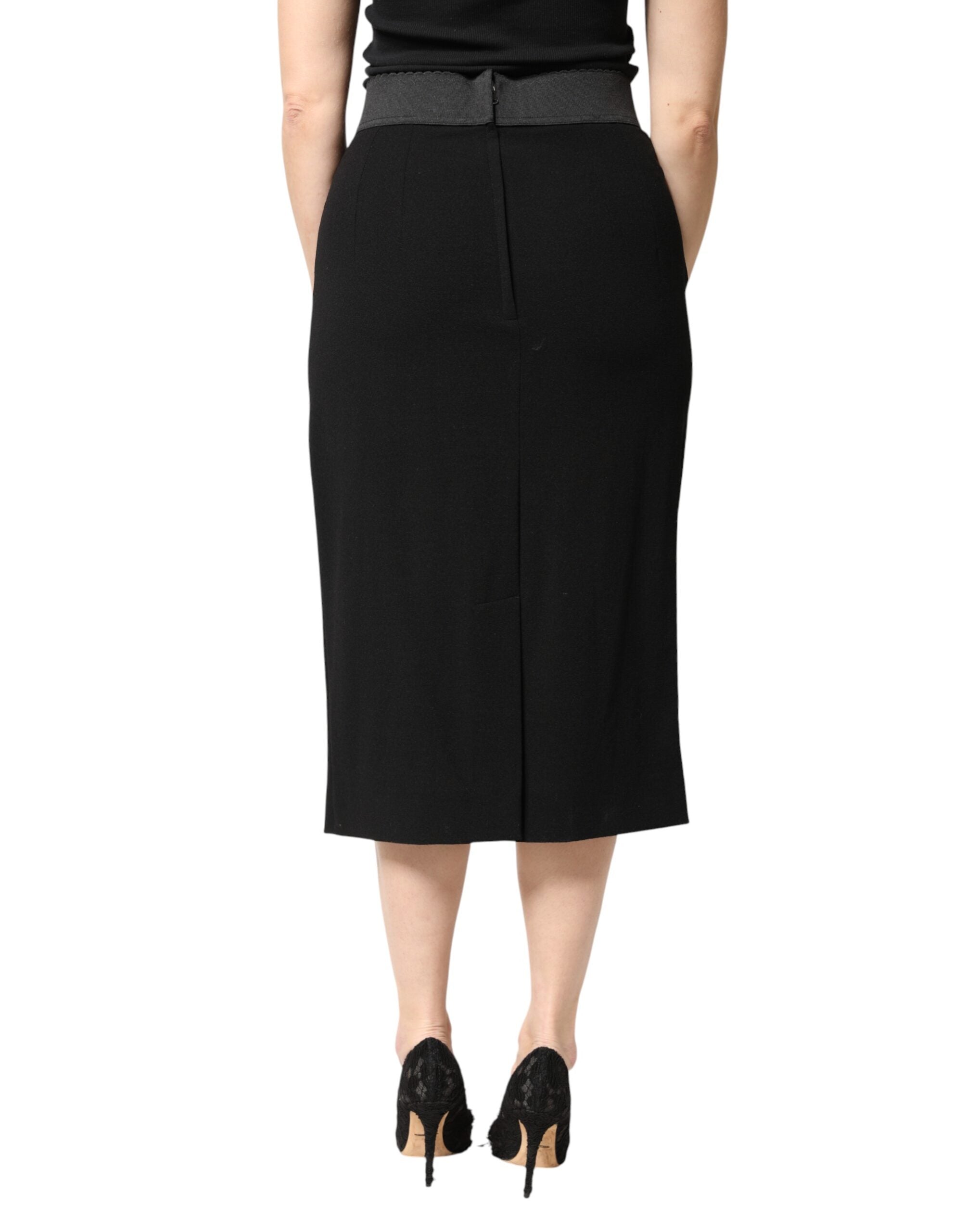 Dolce & Gabbana Black Wool High Waist Pencil Cut Midi Skirt Dolce & Gabbana