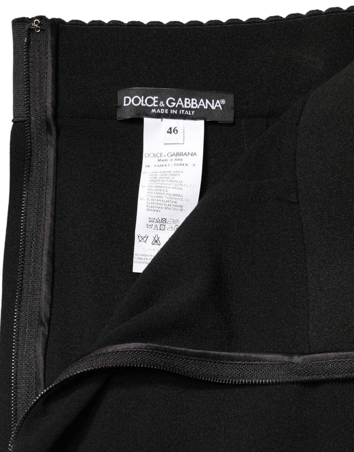 Dolce & Gabbana Black Wool High Waist Pencil Cut Midi Skirt