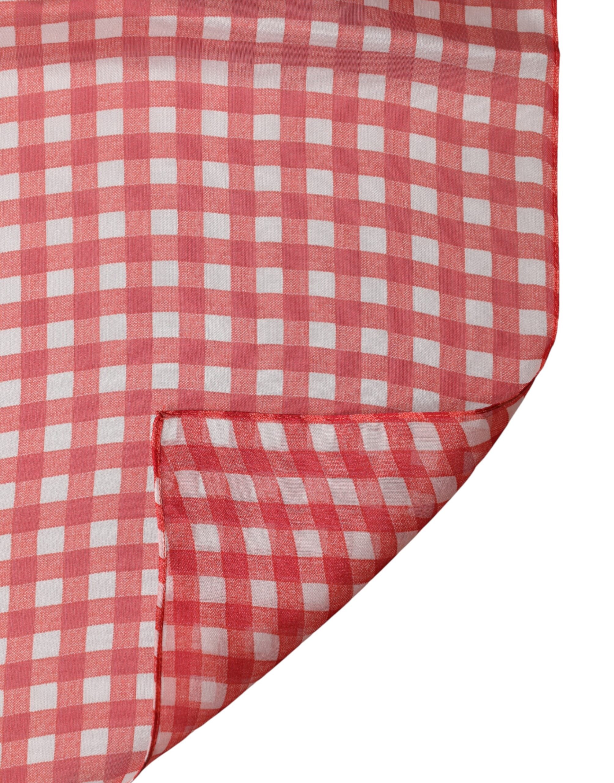 Dolce & Gabbana Red Checkered Silk Neck Wrap Shawl Scarf Dolce & Gabbana