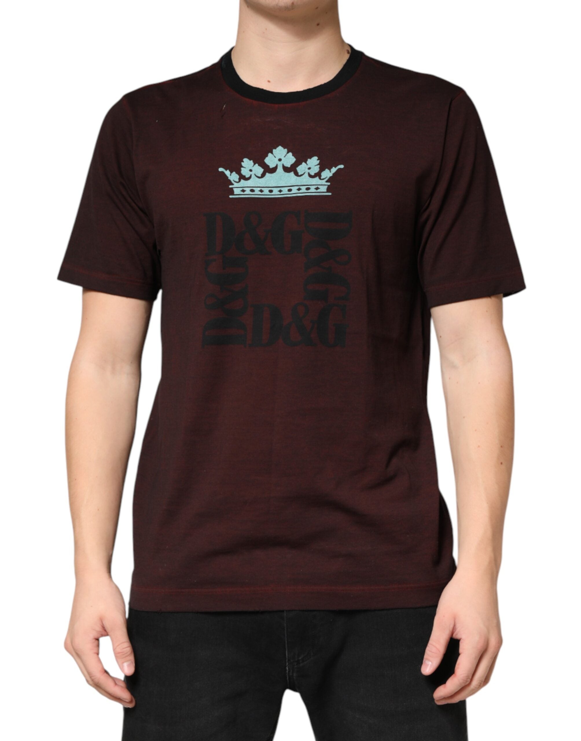 Dolce & Gabbana Maroon DG Crown Cotton Crew Neck Men T-shirt Dolce & Gabbana