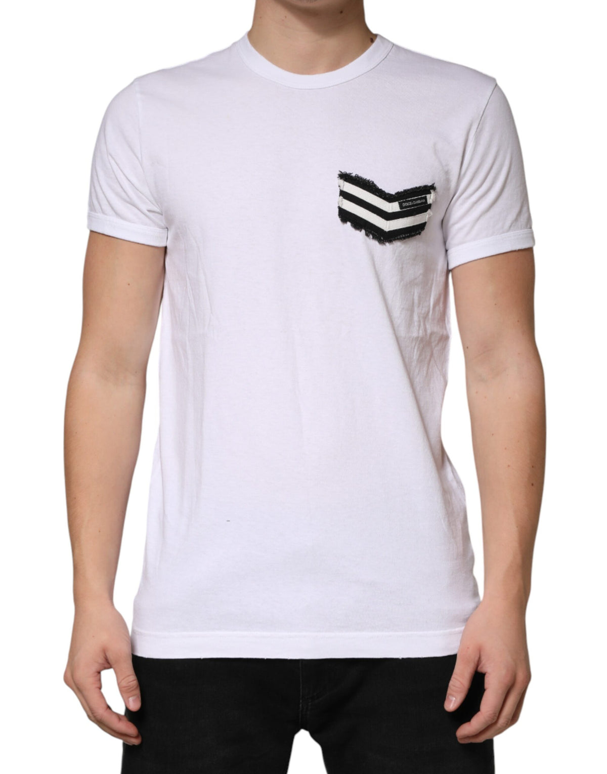 Dolce & Gabbana White Stripes Cotton Crew Neck Tee T-shirt