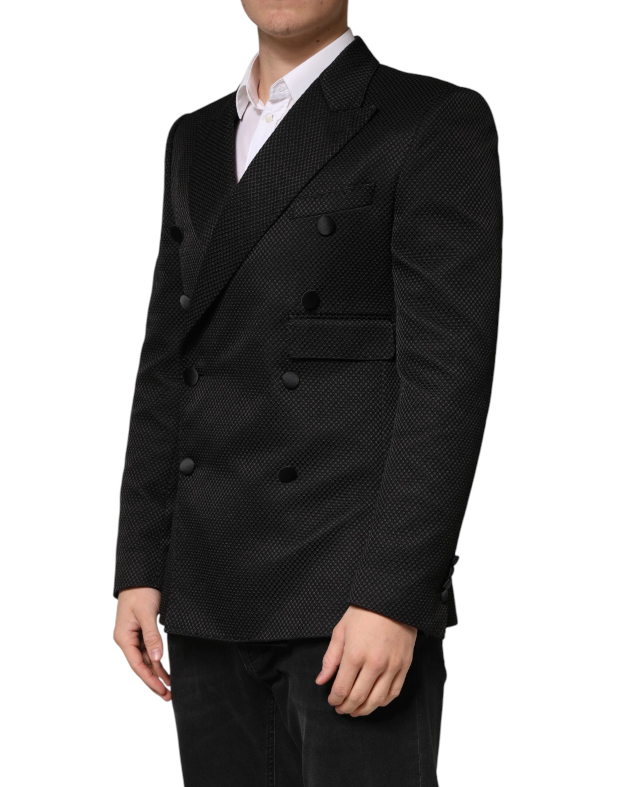 Dolce & Gabbana Black Cotton Double Breasted 2 Button Blazer Dolce & Gabbana