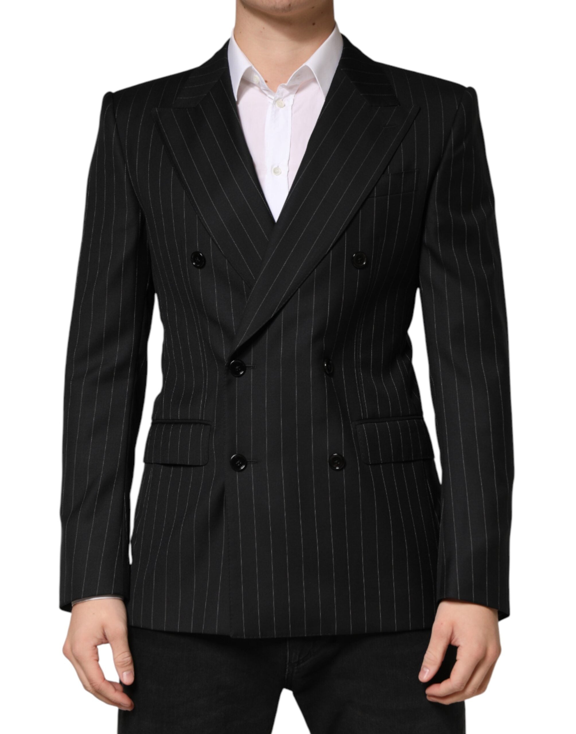 Dolce & Gabbana Black Stripes Double Breasted 2Button Blazer Dolce & Gabbana