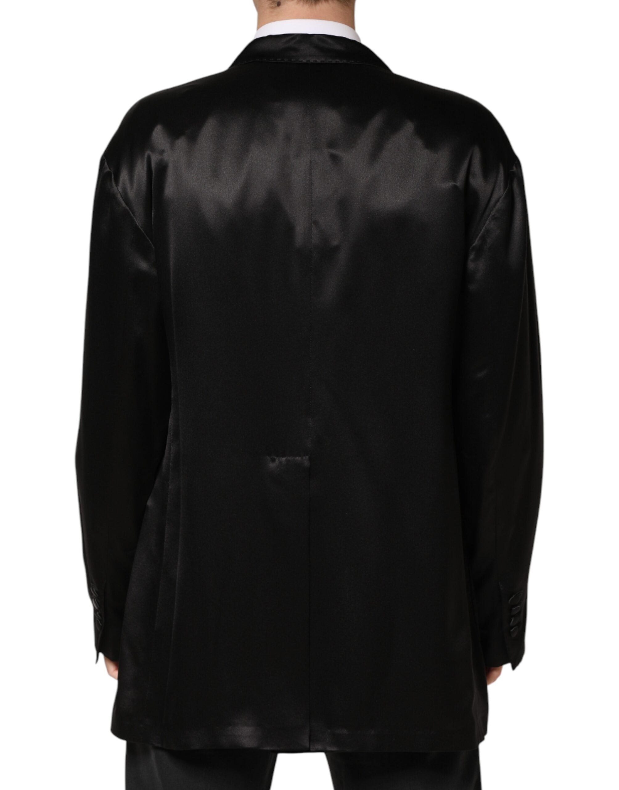 Dolce & Gabbana Black Silk Double Breasted 2 Button Blazer Dolce & Gabbana