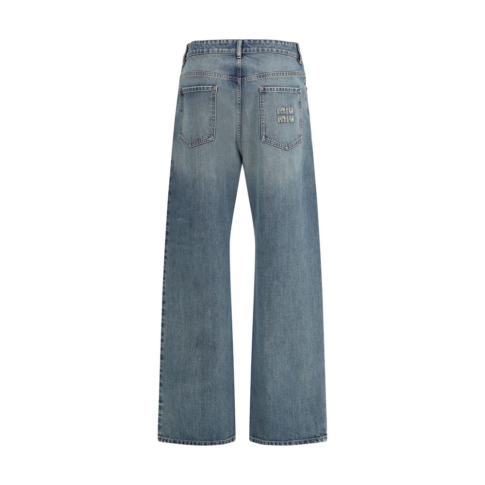 Miu Miu Blue Cotton Straight-Leg Jeans Miu Miu