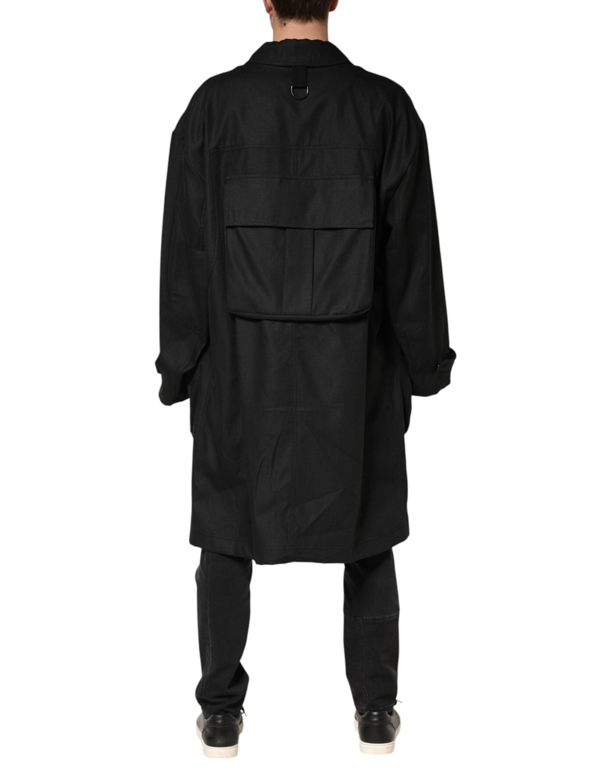 Dolce & Gabbana Black Pockets Collared Trench Coat Jacket Dolce & Gabbana