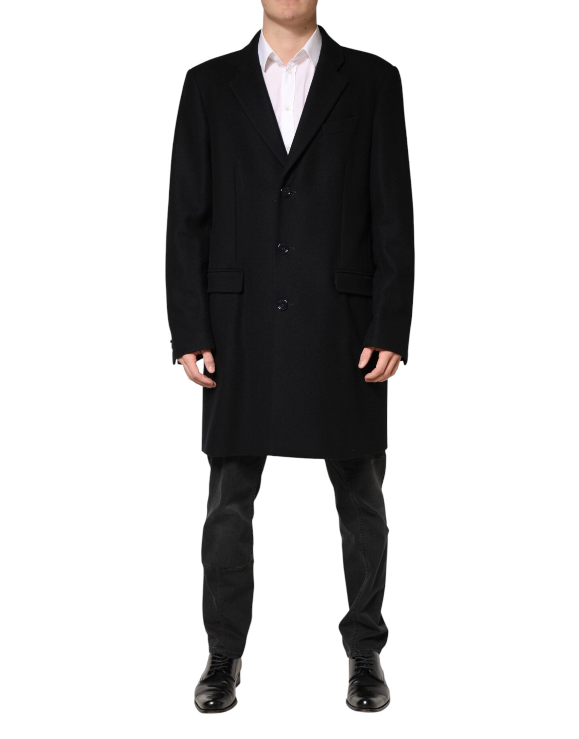 Dolce & Gabbana Black Wool Single Breasted Long Coat Jacket Dolce & Gabbana