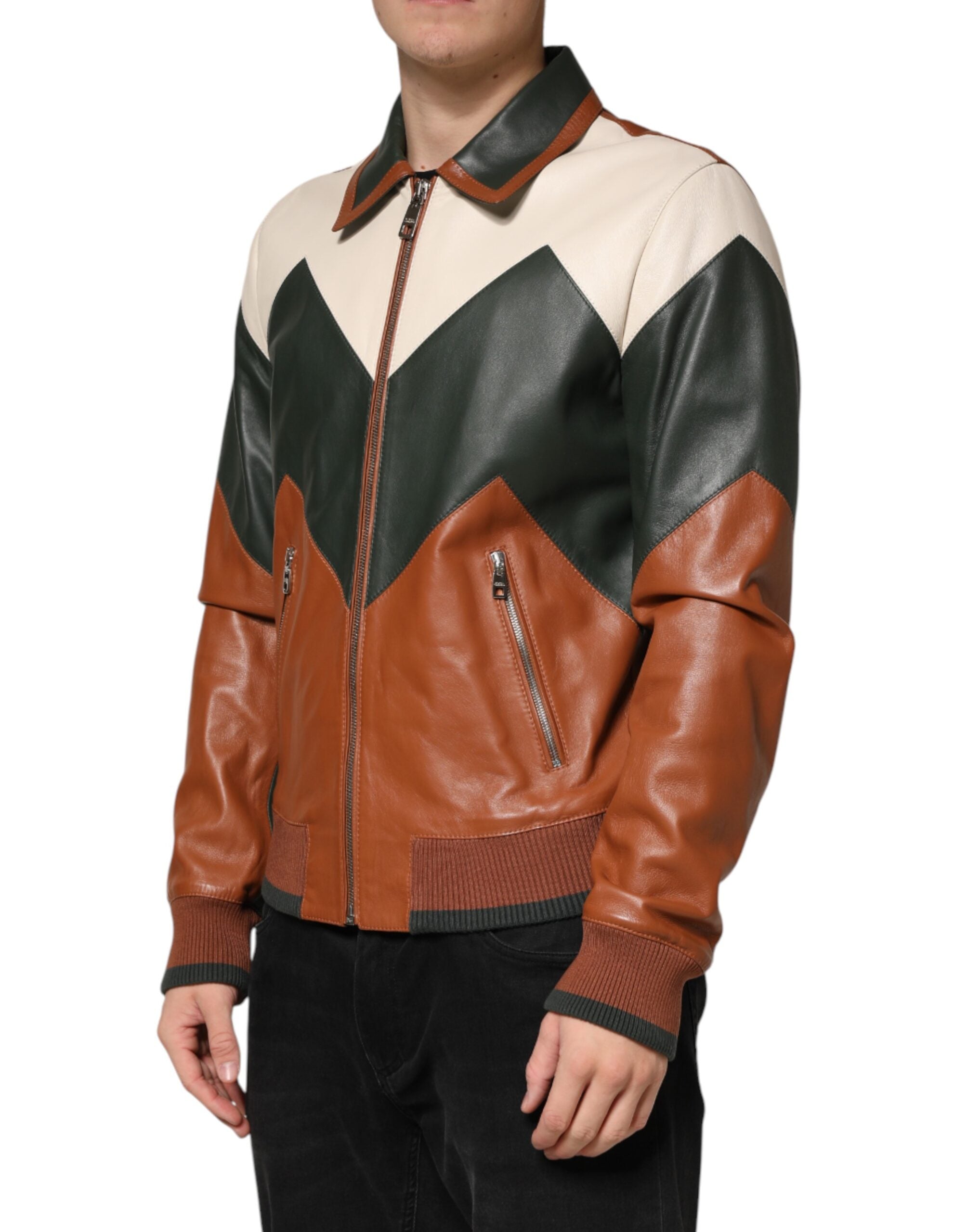 Dolce & Gabbana Multicolor Leather Full Zip men Biker Jacket Dolce & Gabbana