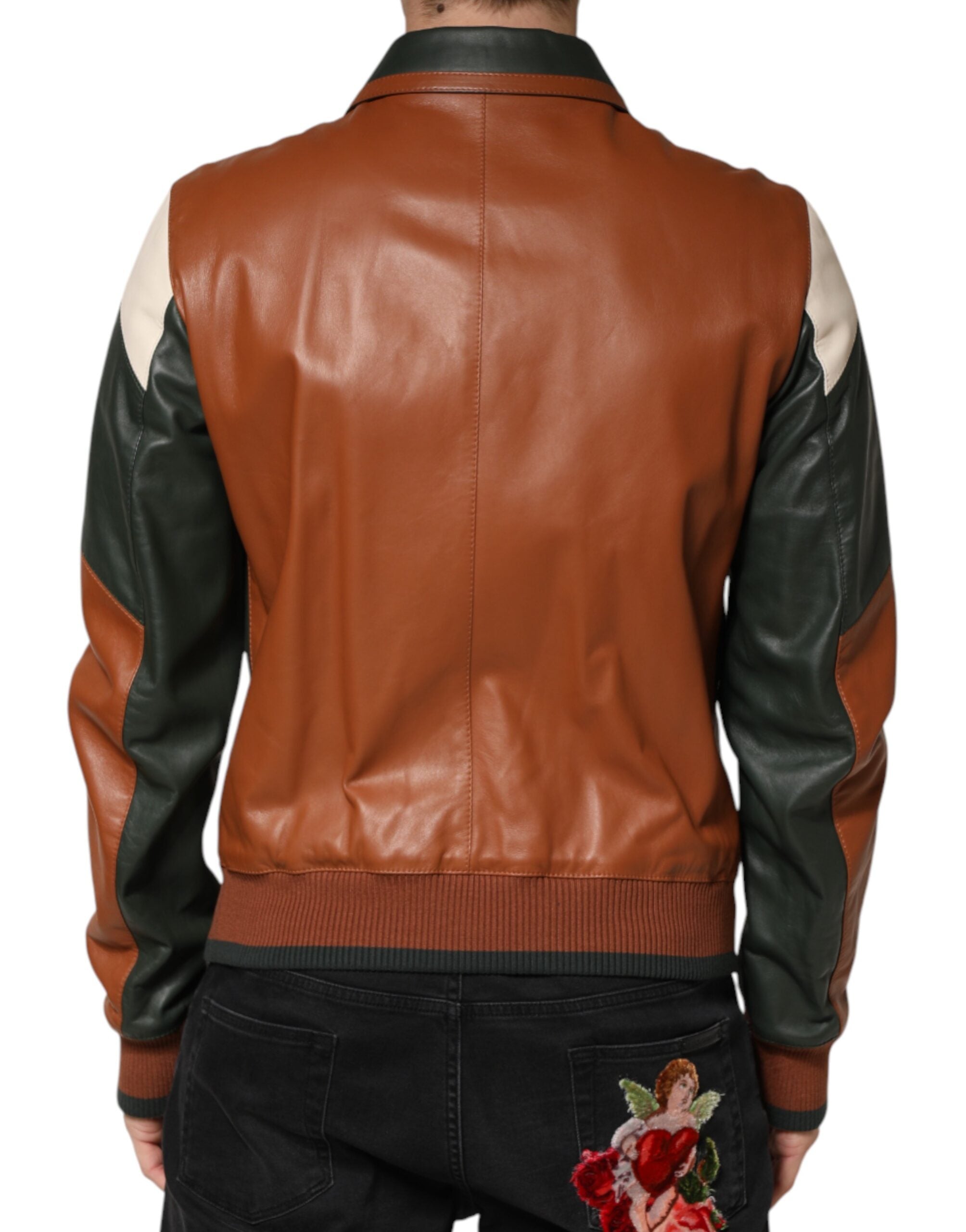 Dolce & Gabbana Multicolor Leather Full Zip men Biker Jacket Dolce & Gabbana