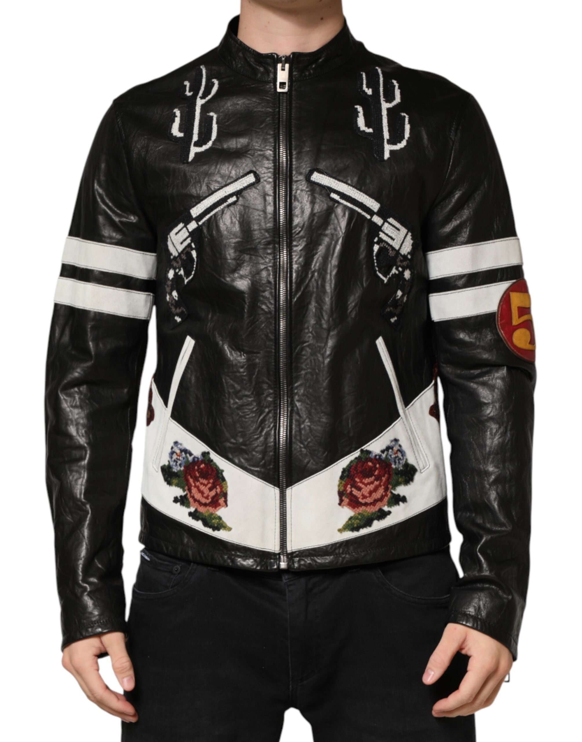 Dolce & Gabbana Black Guns n' Roses FullZip Men Biker Jacket Dolce & Gabbana
