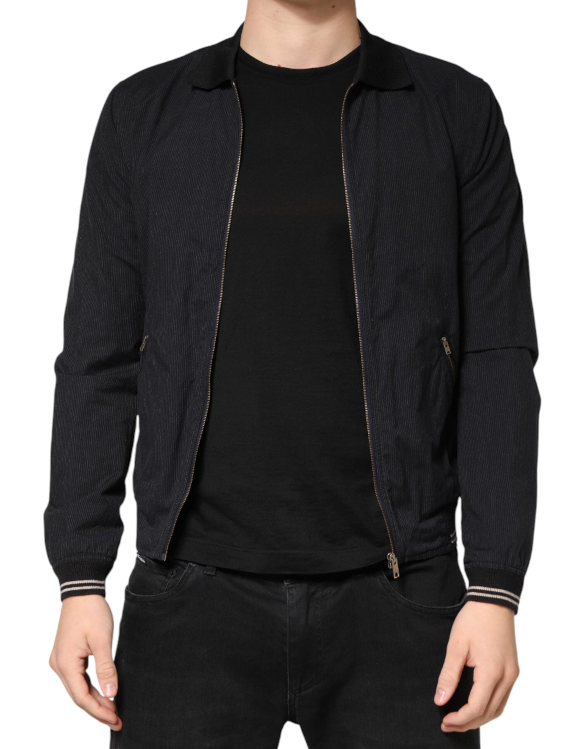 Dolce & Gabbana Dark Blue Cotton Full Zip Bomber Men Jacket Dolce & Gabbana
