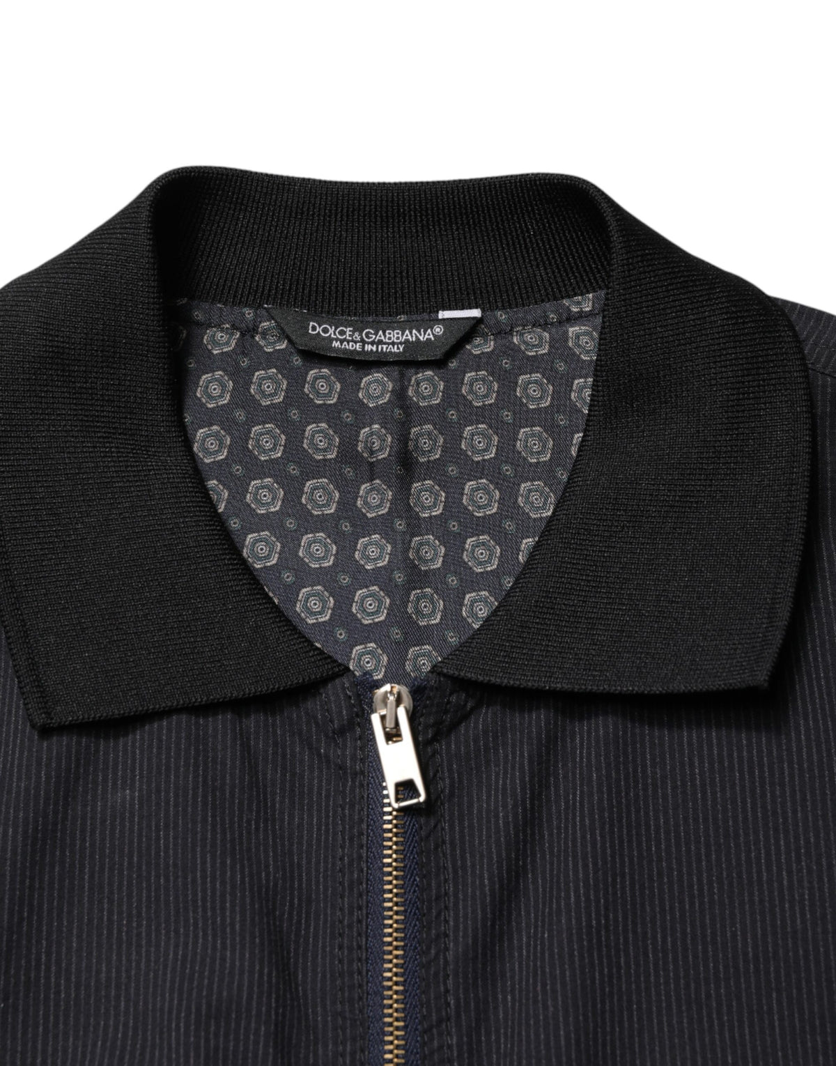 Dolce & Gabbana Dark Blue Cotton Full Zip Bomber Men Jacket
