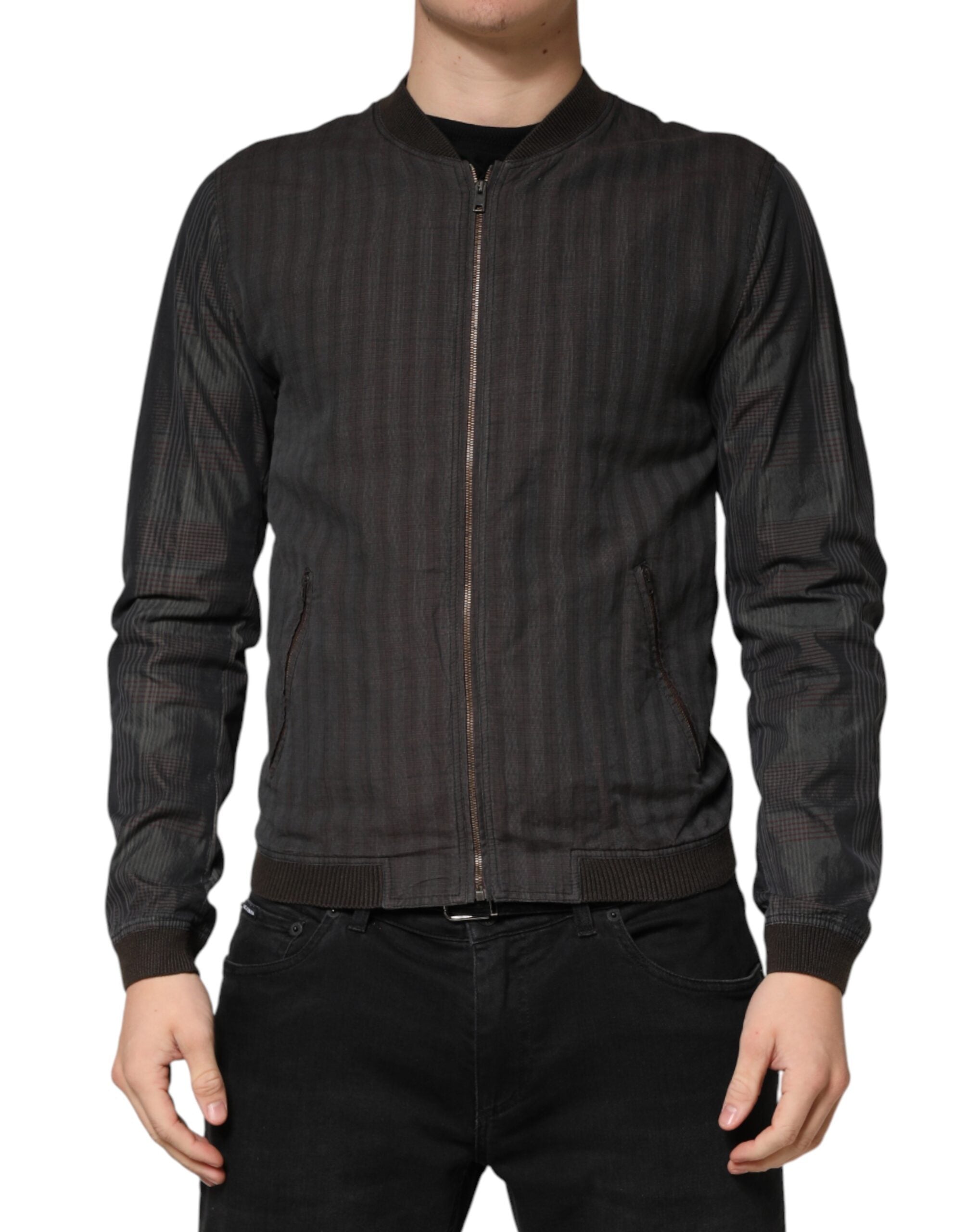 Dolce & Gabbana Black Stripes Cotton Full Zip Bomber Jacket Dolce & Gabbana