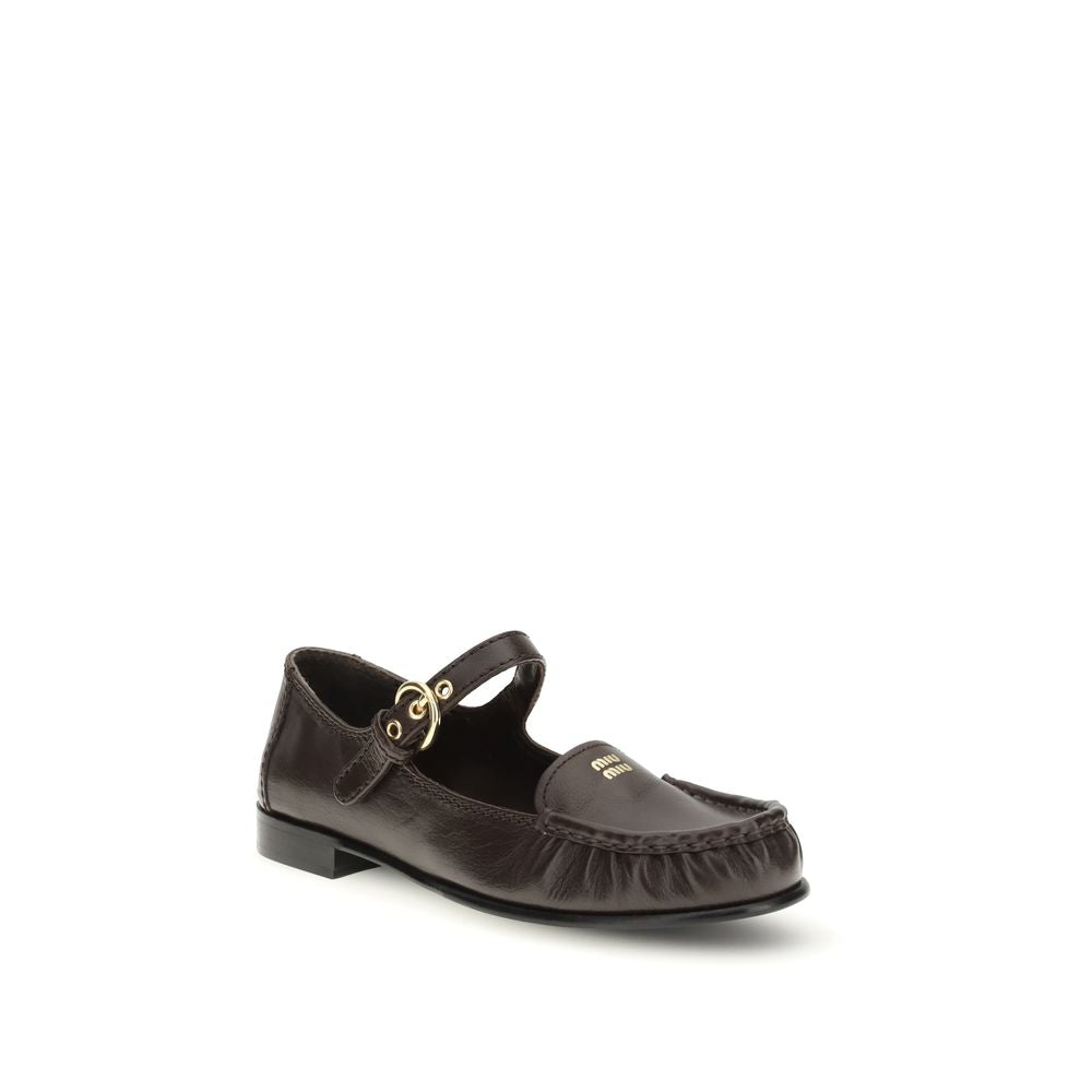 Miu Miu Brown Calf Leather Bos Taurus Slip-On Loafers Miu Miu