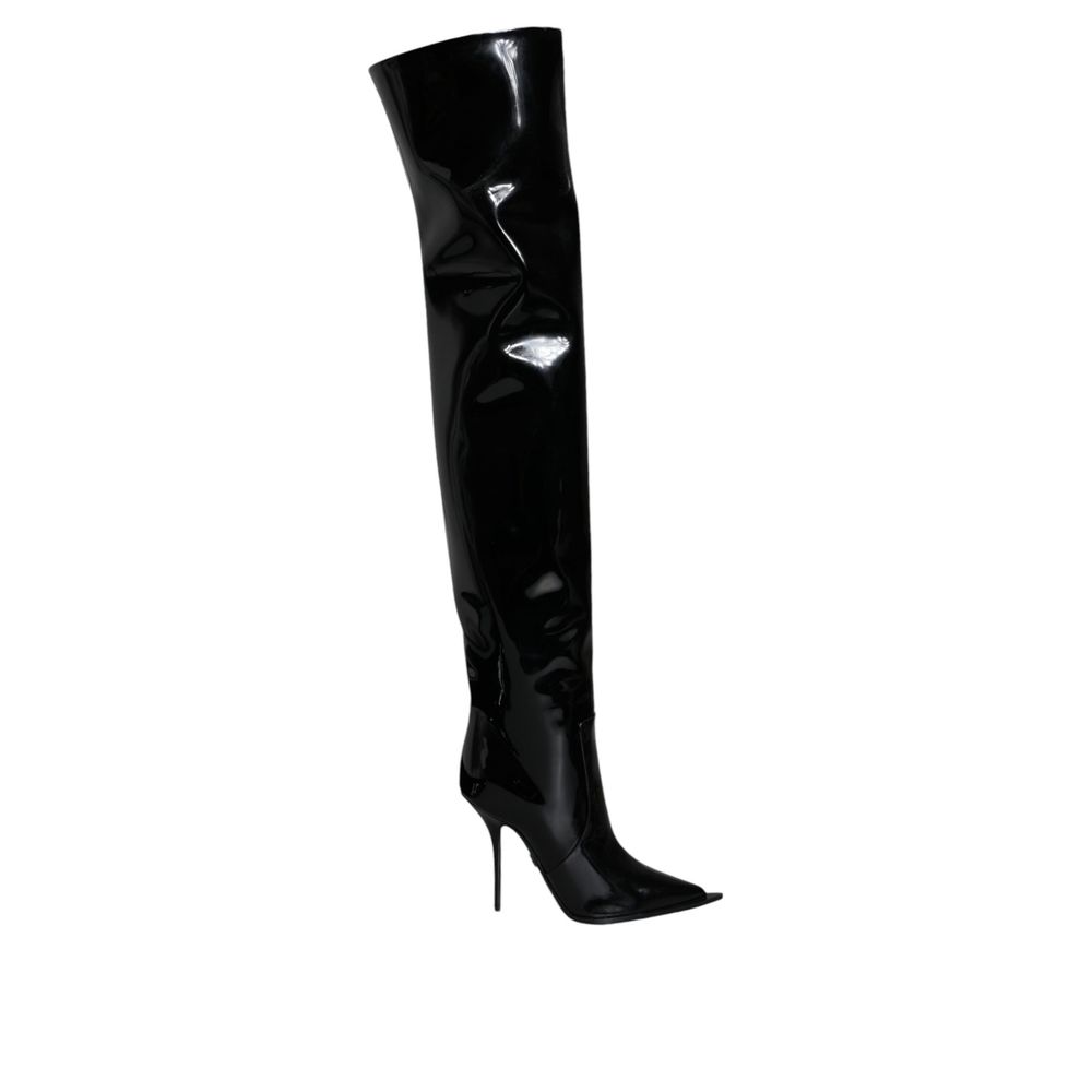 Dolce & Gabbana Black Leather Over The Knee Dolce & Gabbana