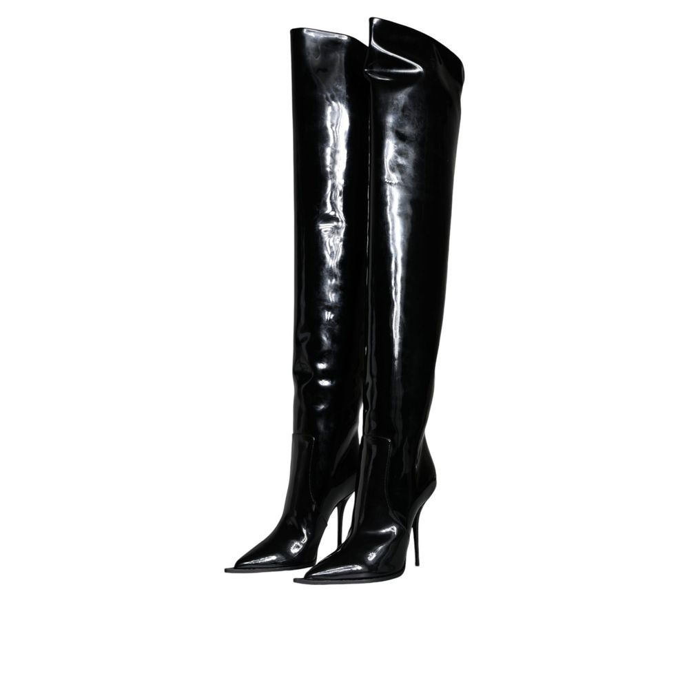 Dolce & Gabbana Black Leather Over The Knee Dolce & Gabbana