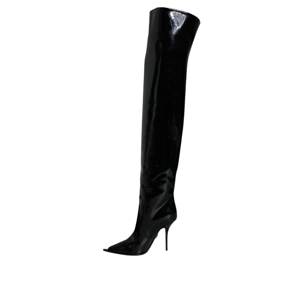Dolce & Gabbana Black Leather Over The Knee Dolce & Gabbana