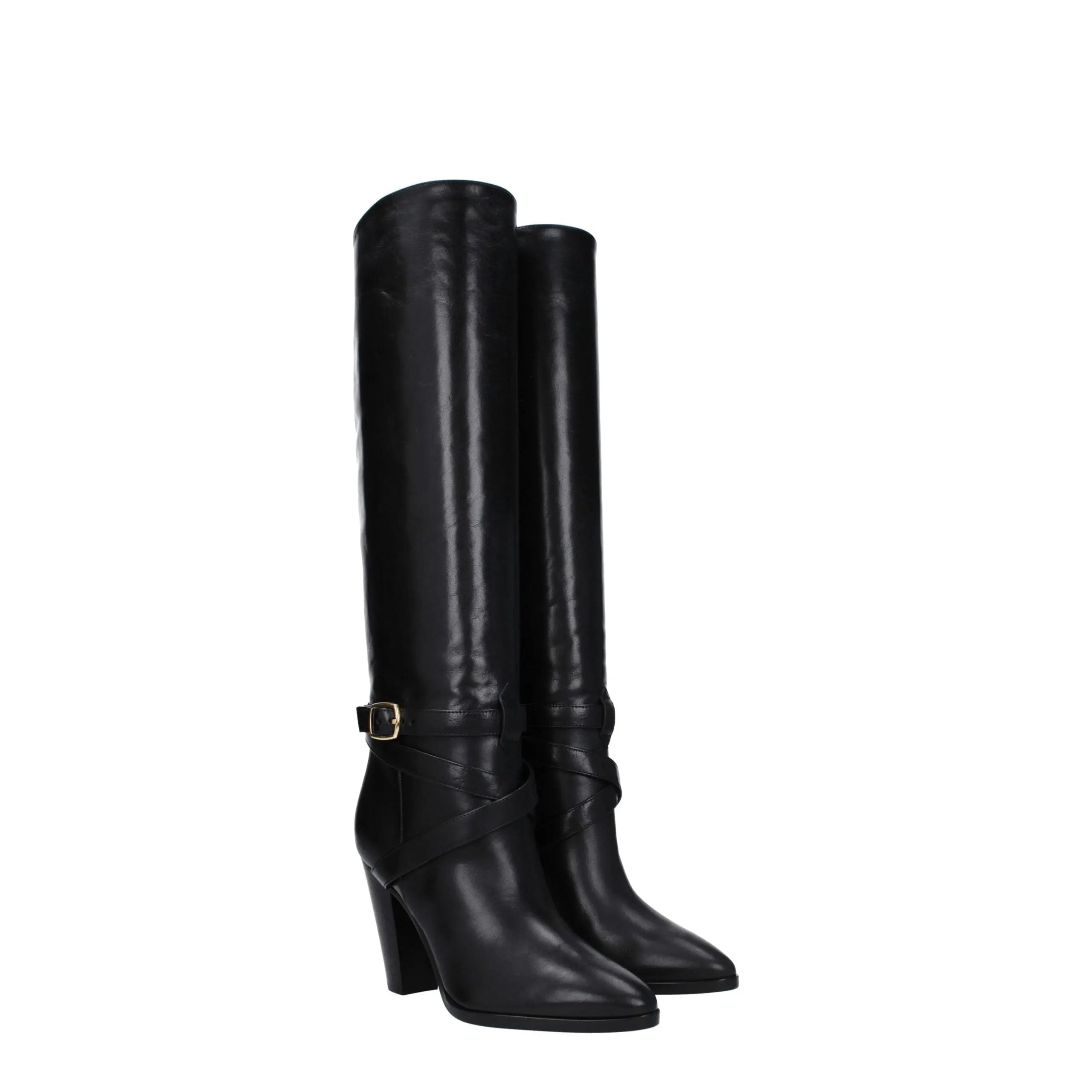 Celine Black Leather High Heel Boots Celine