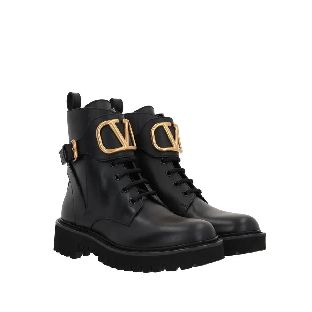 Valentino Garavani Black Calfskin Lace-Up Boots Valentino Garavani