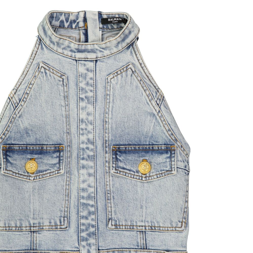 Balmain Blue Cotton Casual Dress Balmain