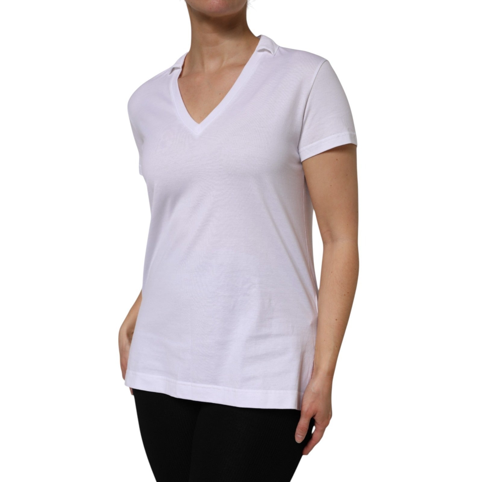 Dolce & Gabbana White V-Neck Cotton Short Sleeves T-shirt Dolce & Gabbana