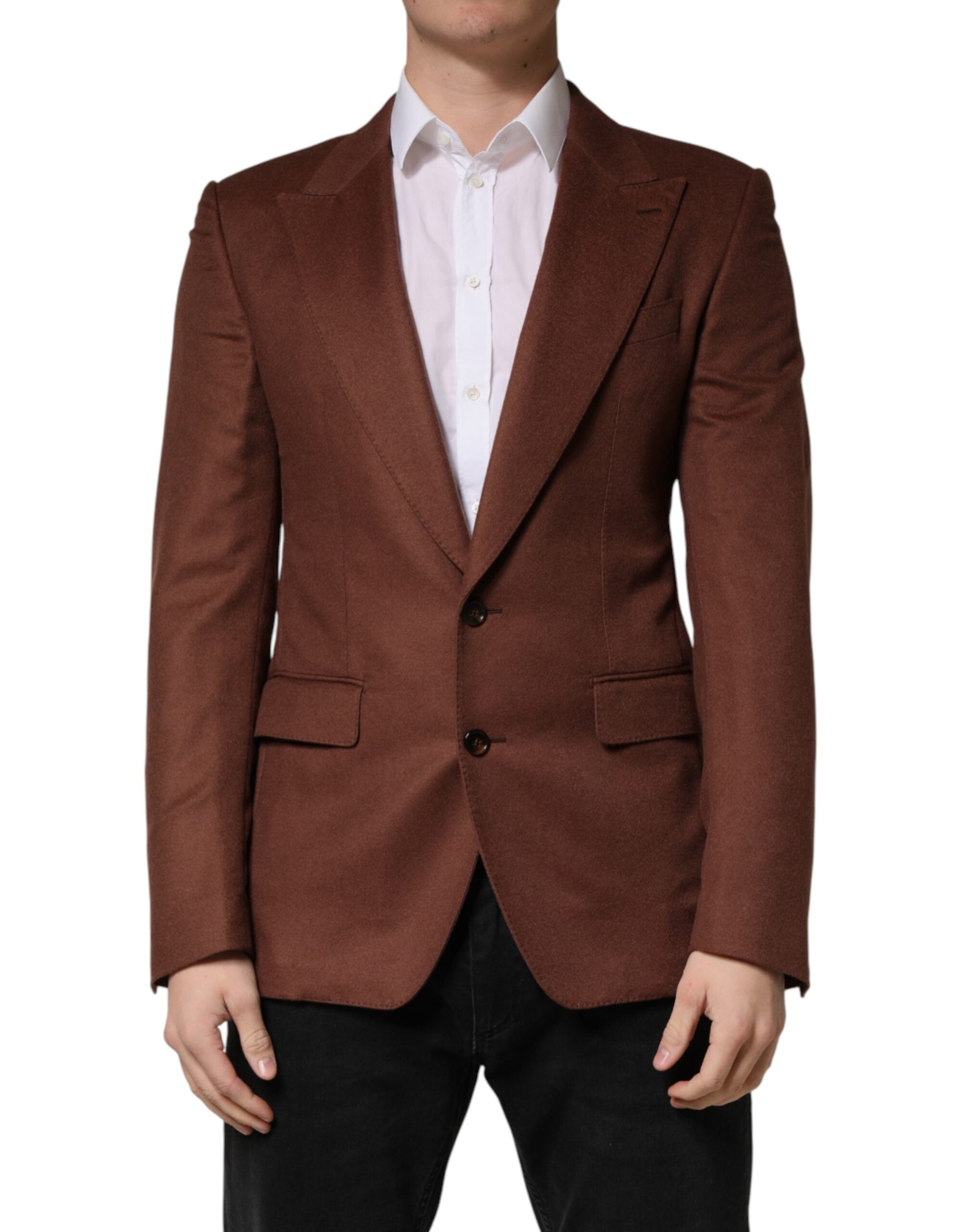 Dolce & Gabbana Brown Cashmere Single Breasted Jacket Blazer Dolce & Gabbana