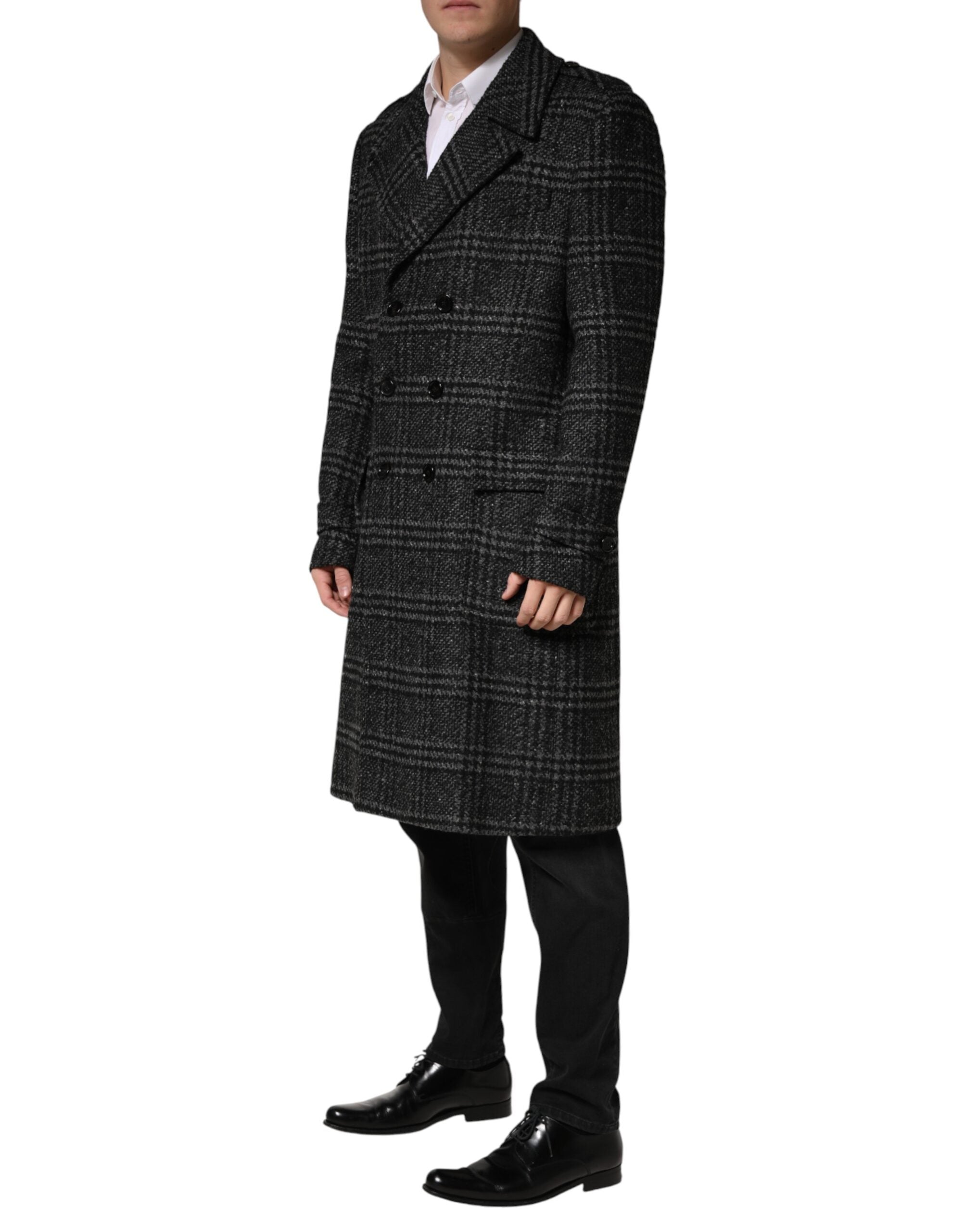 Dolce & Gabbana Grey Double Breasted Plaid Wool Coat Jacket Dolce & Gabbana