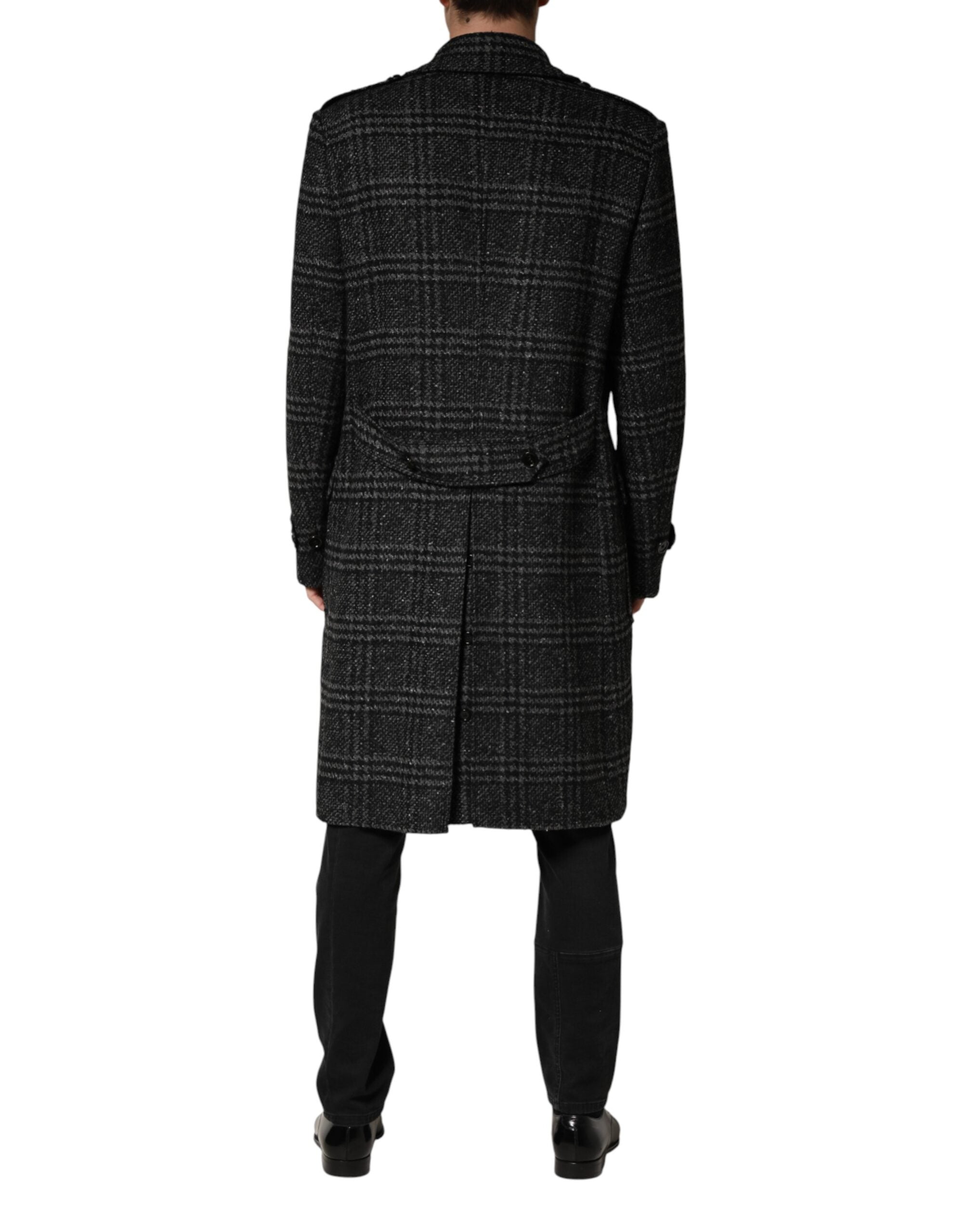 Dolce & Gabbana Grey Double Breasted Plaid Wool Coat Jacket Dolce & Gabbana