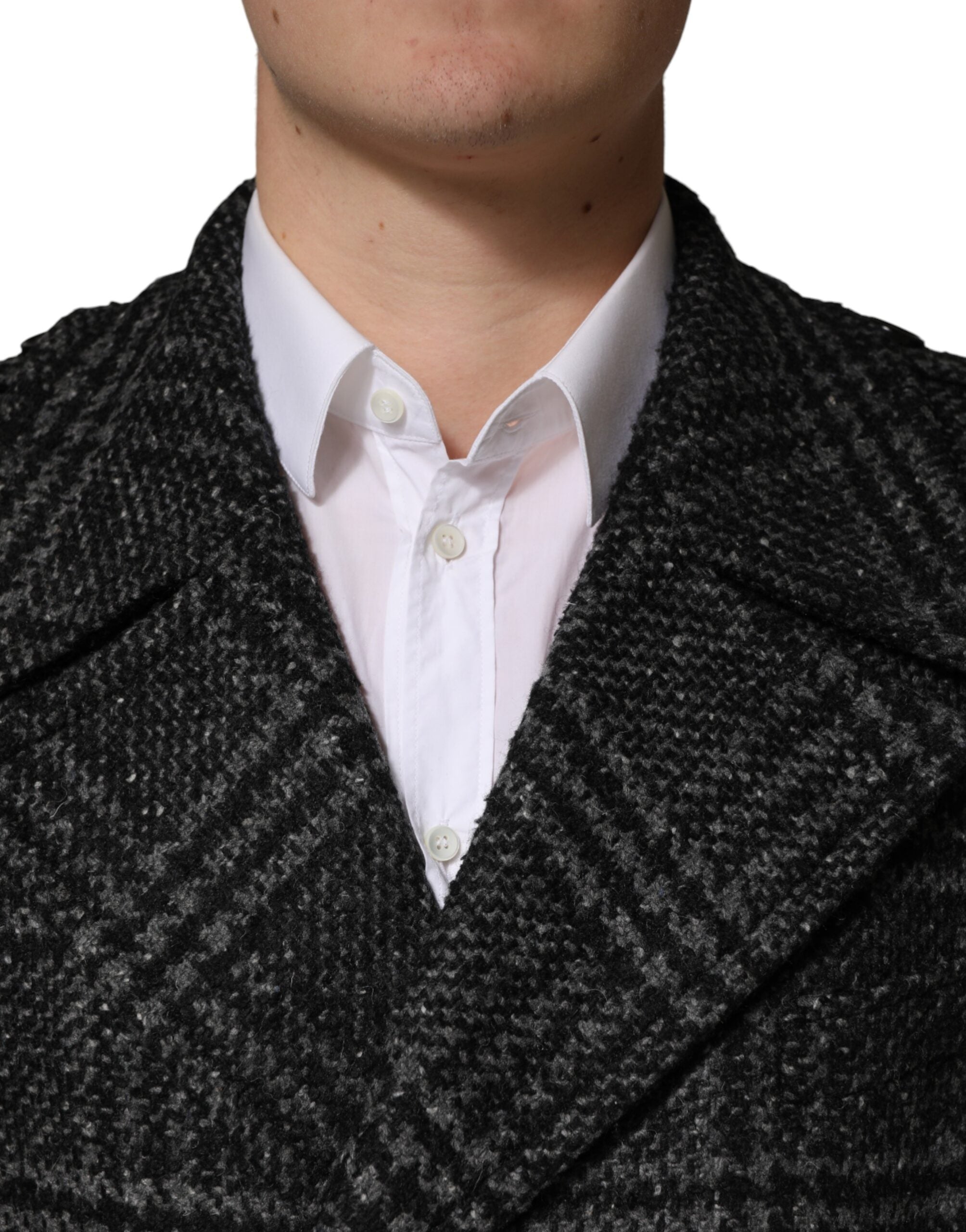 Dolce & Gabbana Grey Double Breasted Plaid Wool Coat Jacket Dolce & Gabbana