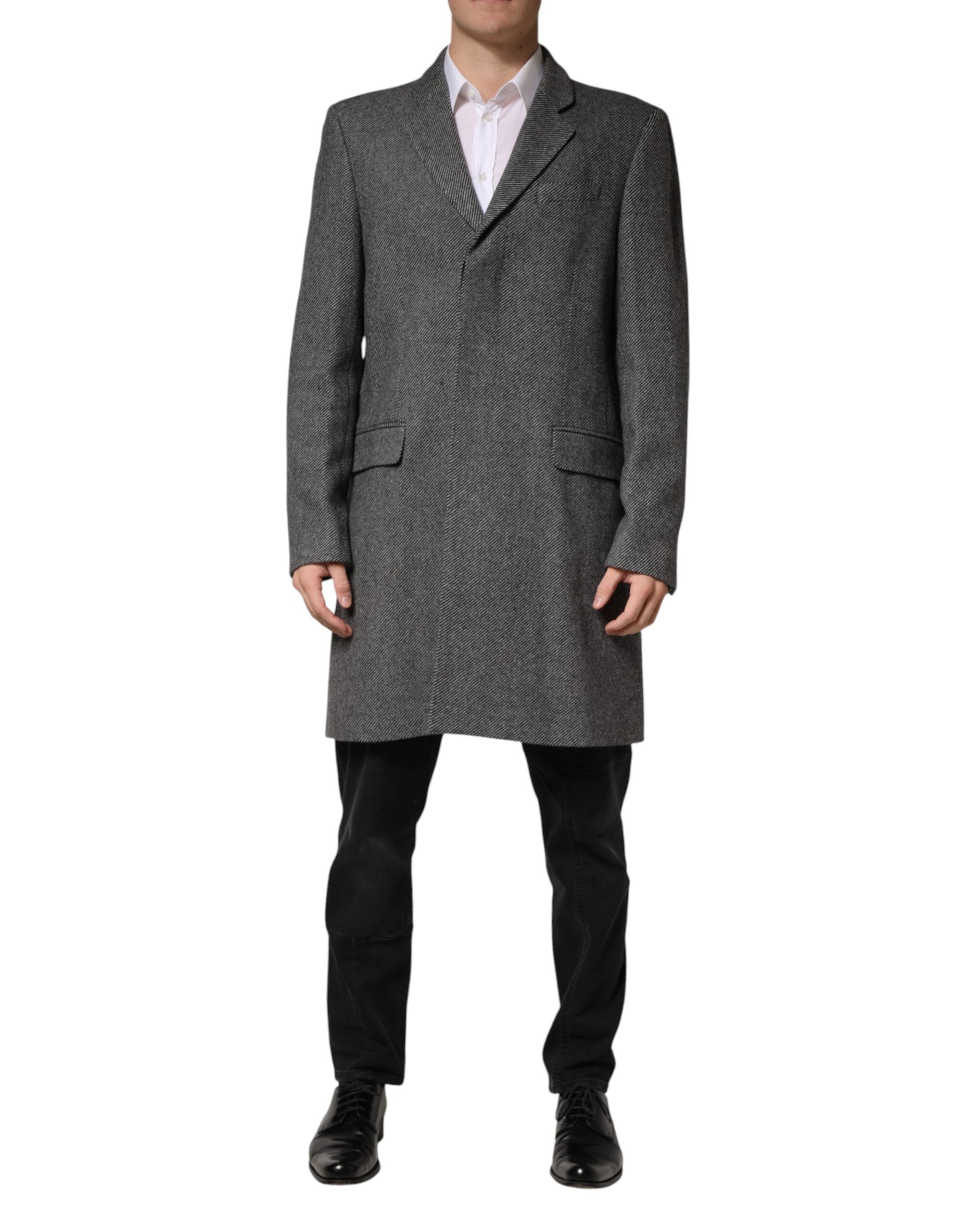 Dolce & Gabbana Gray Single Breasted Men Trench Coat Jacket Dolce & Gabbana