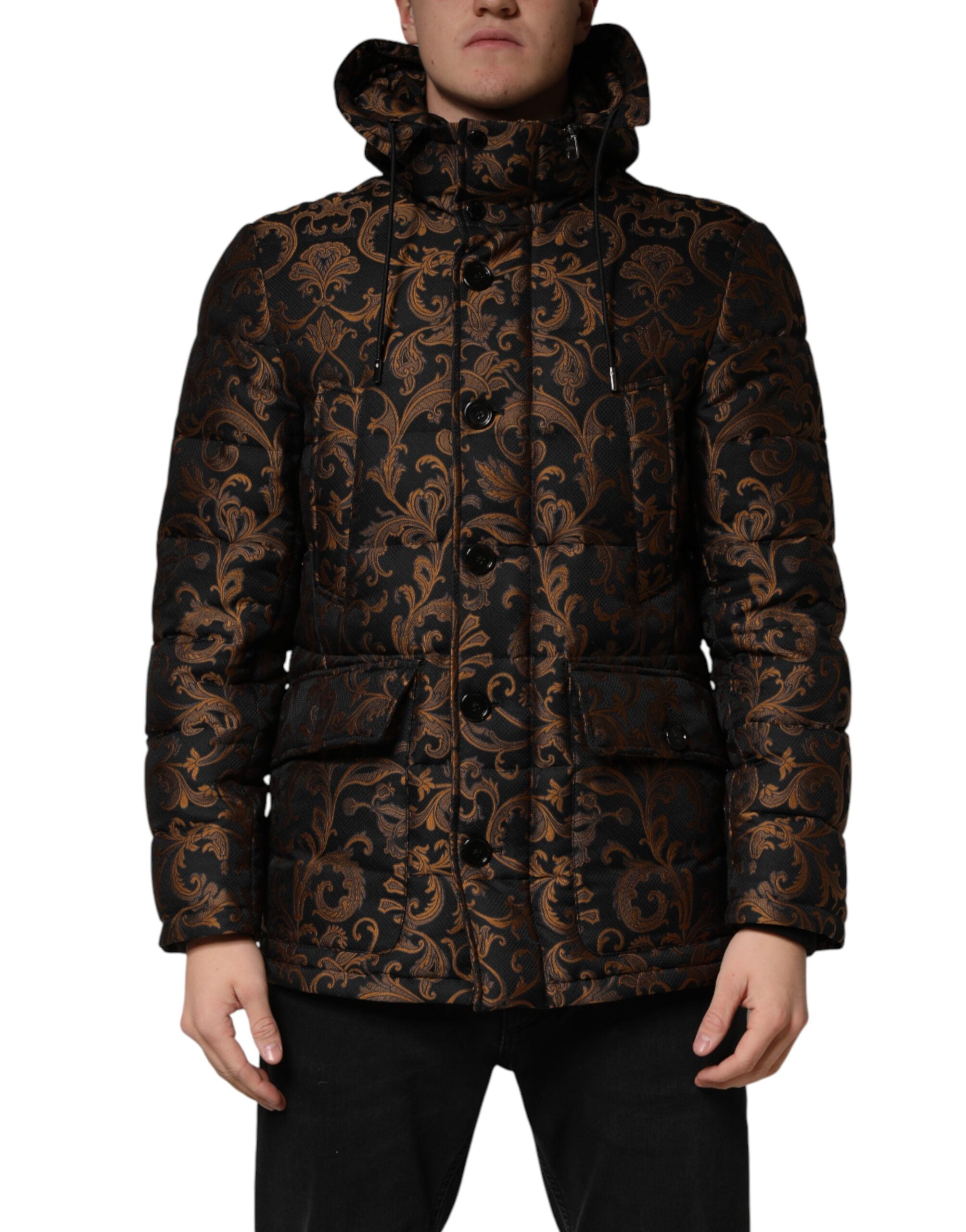 Dolce & Gabbana Black Floral Jacquard Quilted Hooded Jacket Dolce & Gabbana
